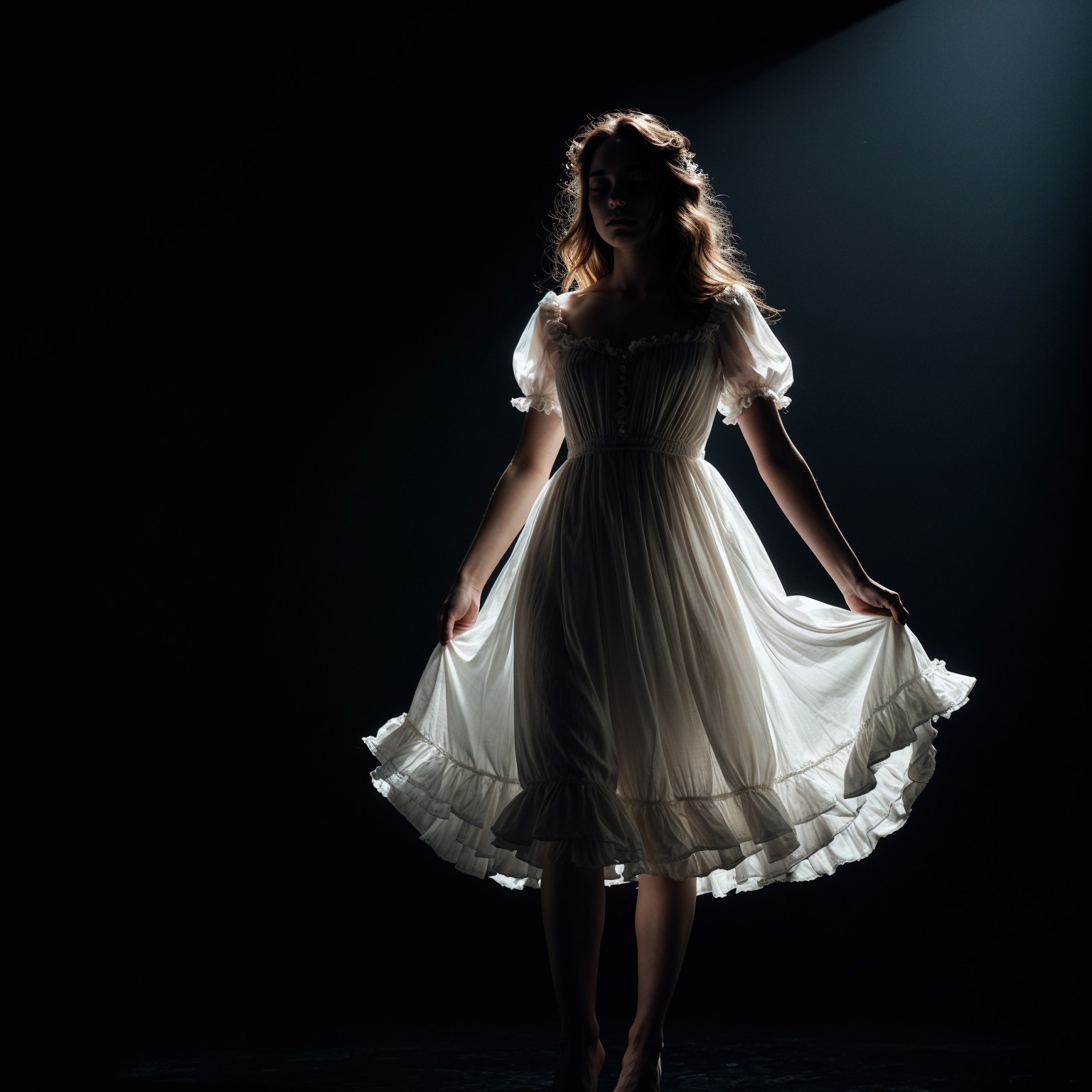 Silhouette of a Woman in Dim Light with White Dress