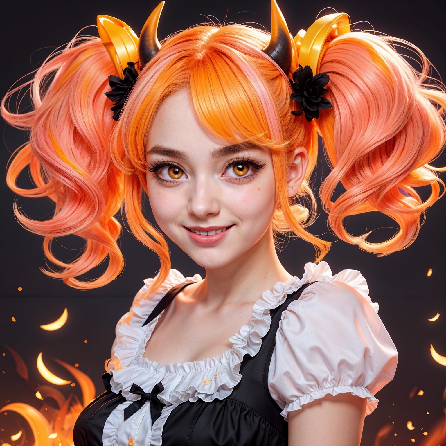 Young woman with orange pigtails and black dress