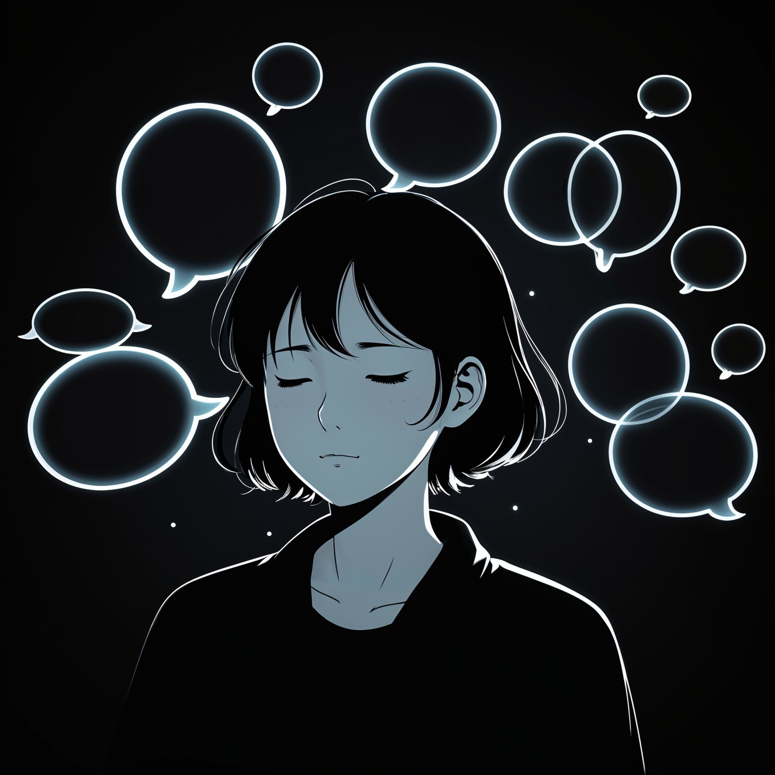 Young woman with short hair in contemplative pose