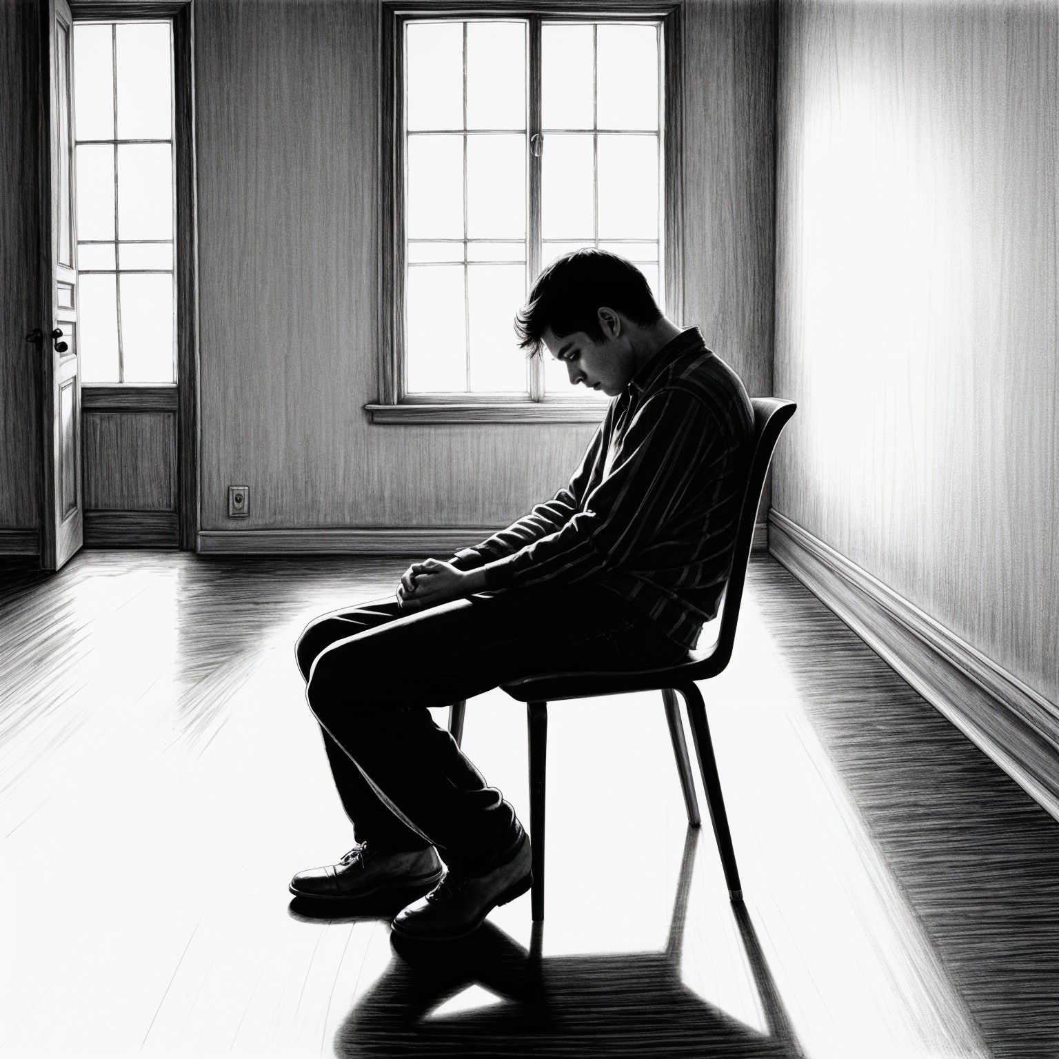 Solitary Figure in Minimalistic Room with Soft Light