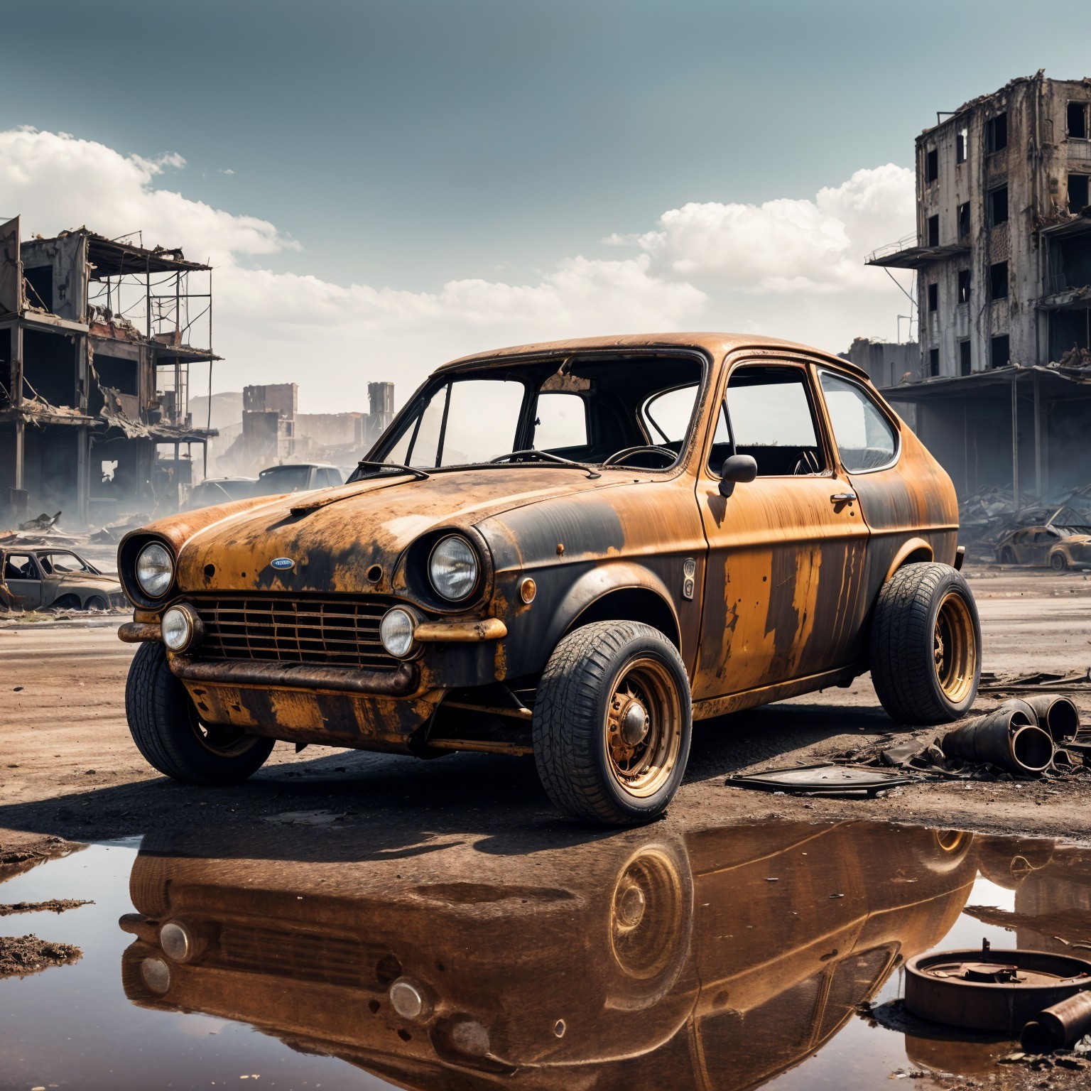 Rusty Hatchback in Abandoned Industrial Area