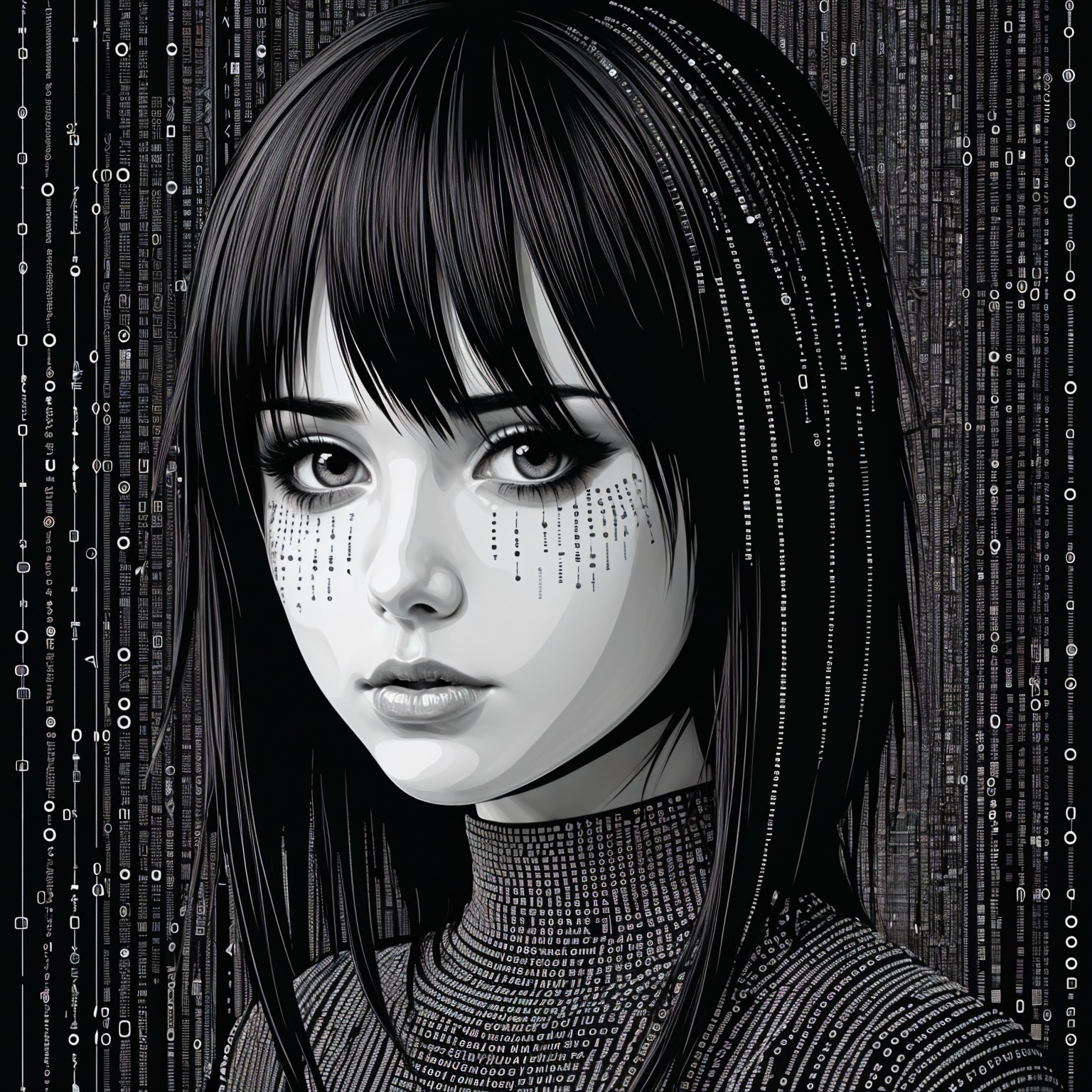Monochromatic digital portrait of a young woman