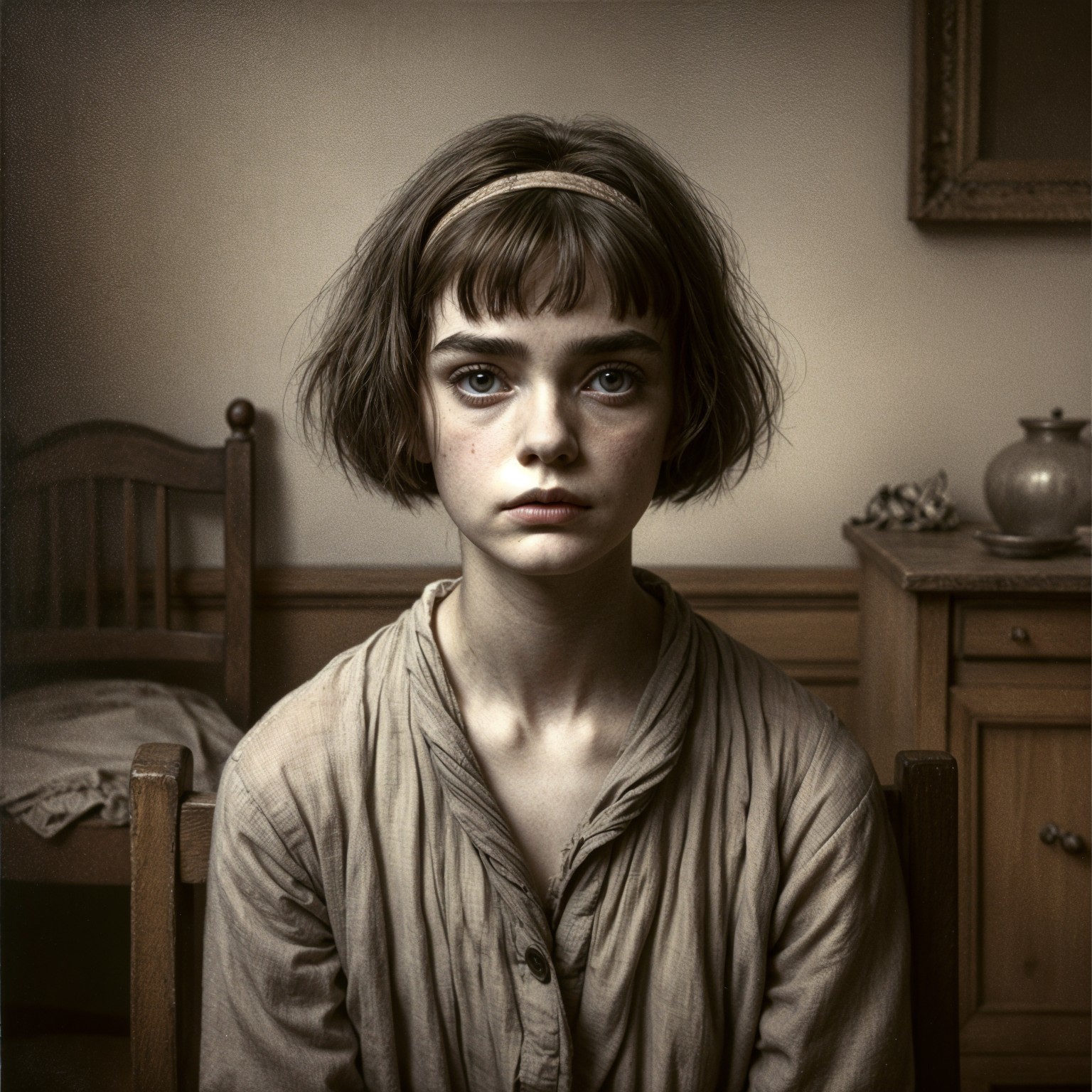 Contemplative Young Woman in Vintage Interior Setting