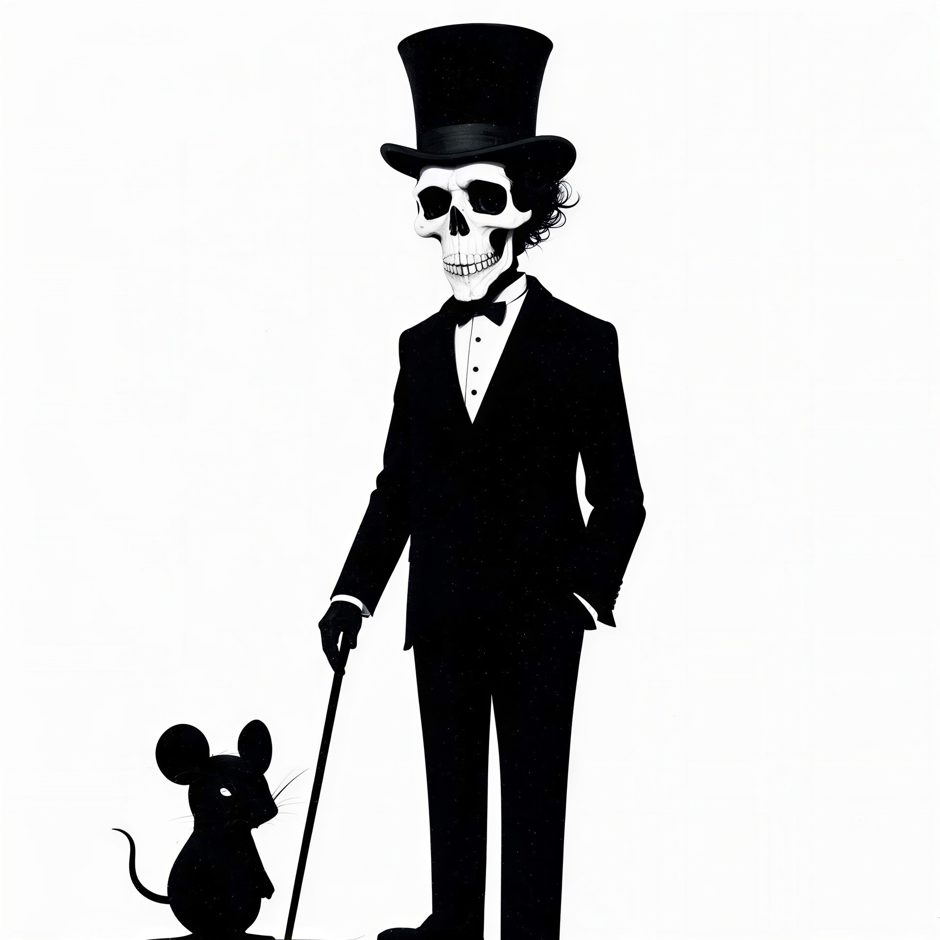 Dapper Skeleton in Tuxedo with Mouse on White Background