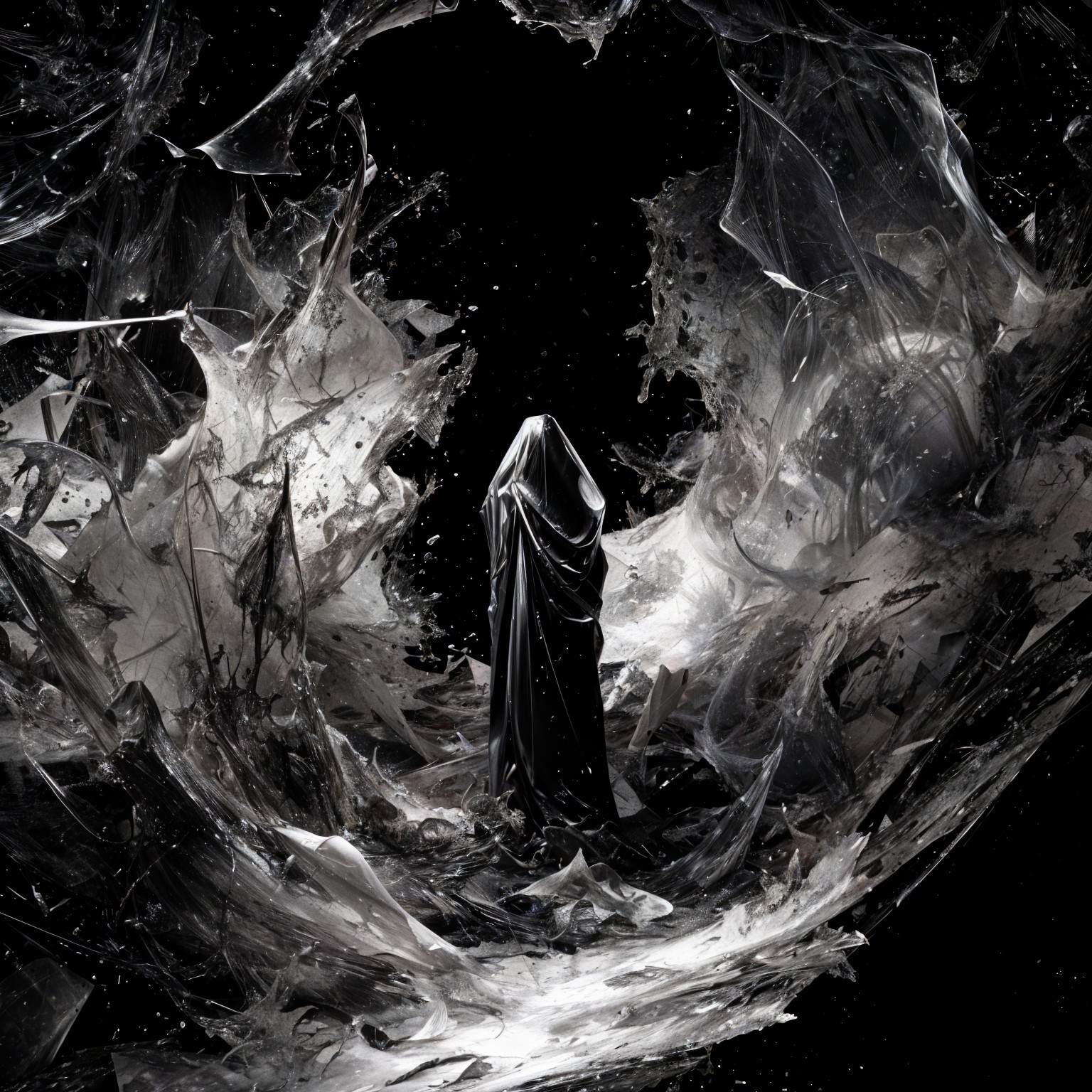 Mysterious Figure in Ethereal Swirling Landscape