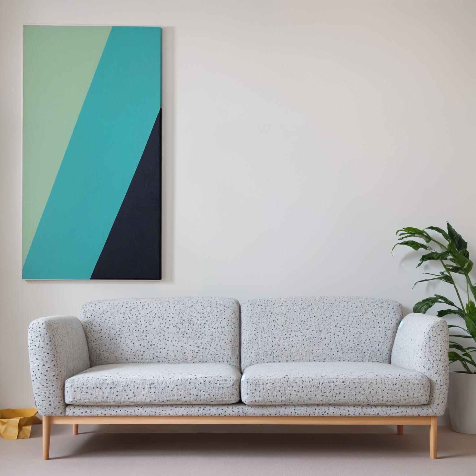 Modern Living Space with Abstract Art and Green Plant