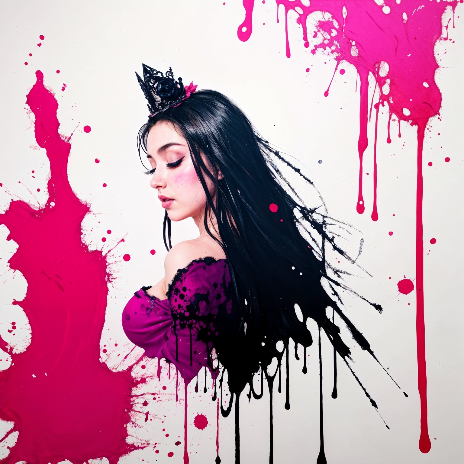 Portrait of a Young Woman with Crown and Paint Splatter