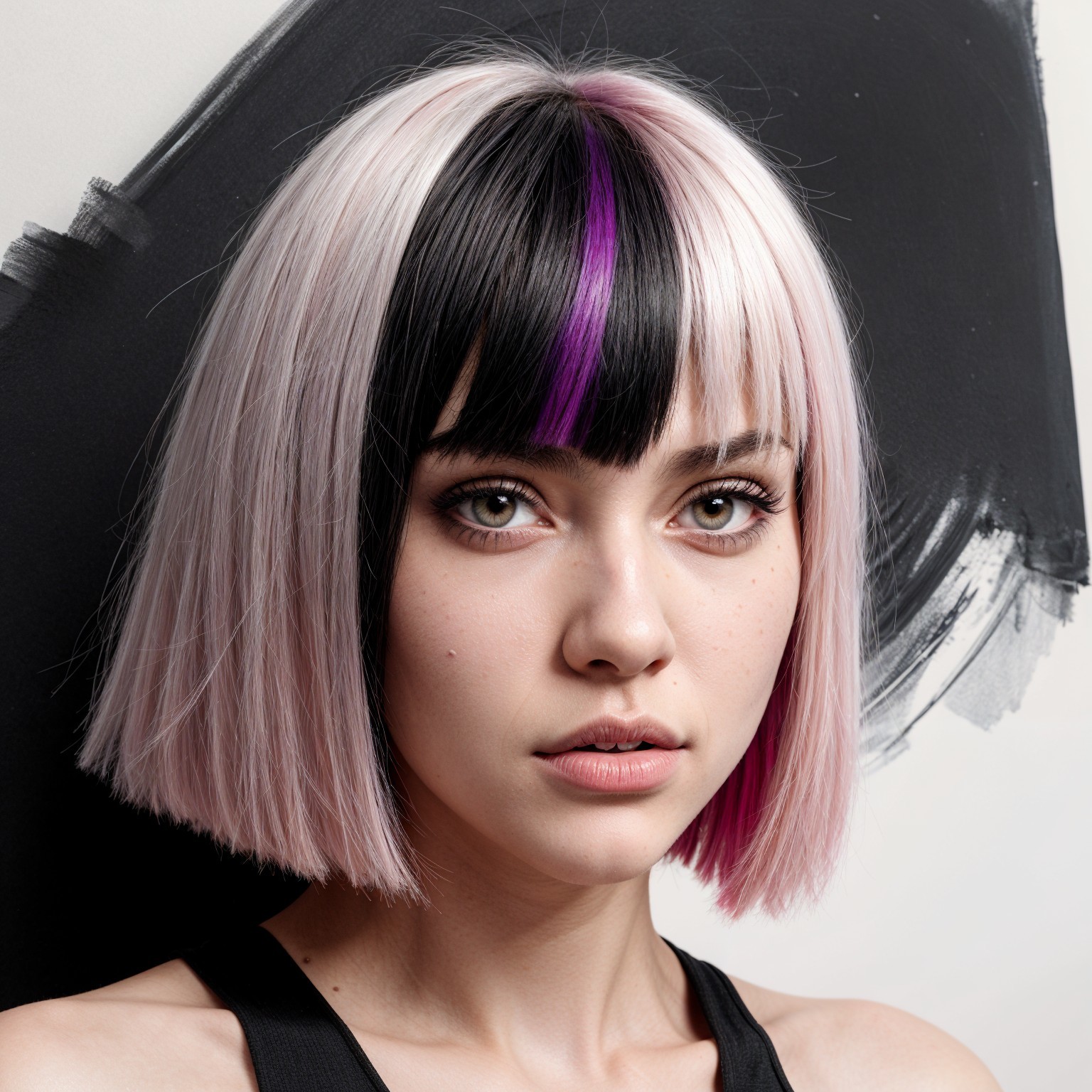 Stylish bob haircut with pastel and black colors
