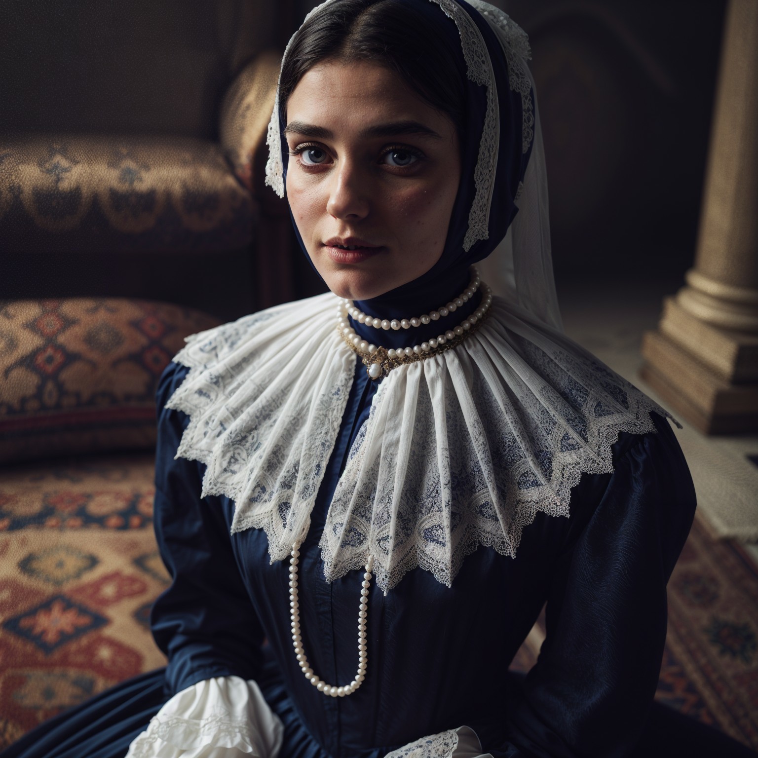 Vintage Elegance of a Young Woman in Soft Lighting