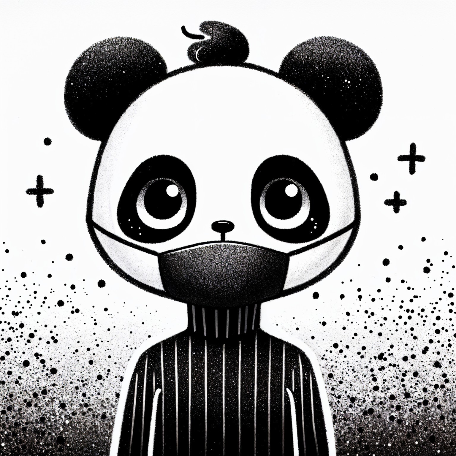 Whimsical Panda-Head Character with Cozy Sweater