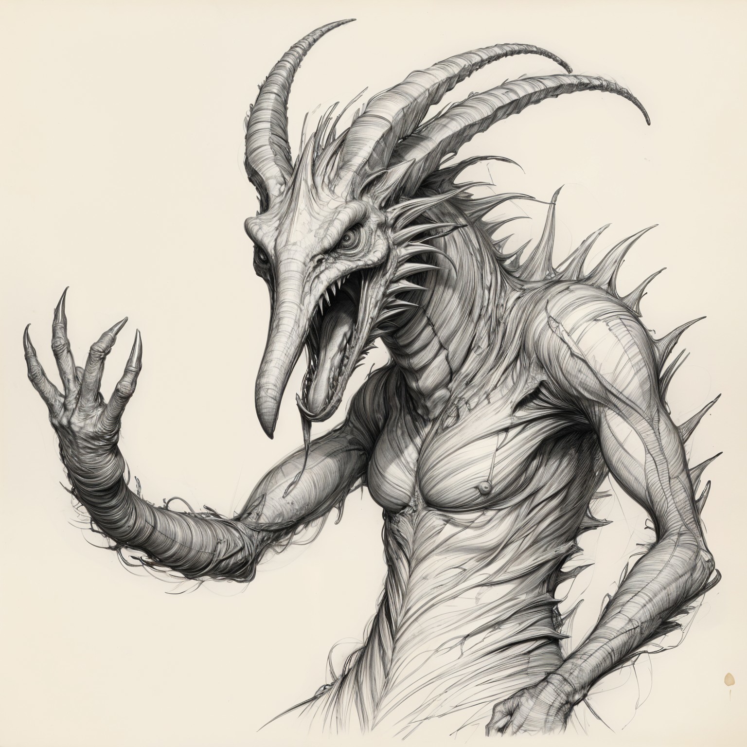 Grotesque Humanoid Creature with Dragon-Like Features