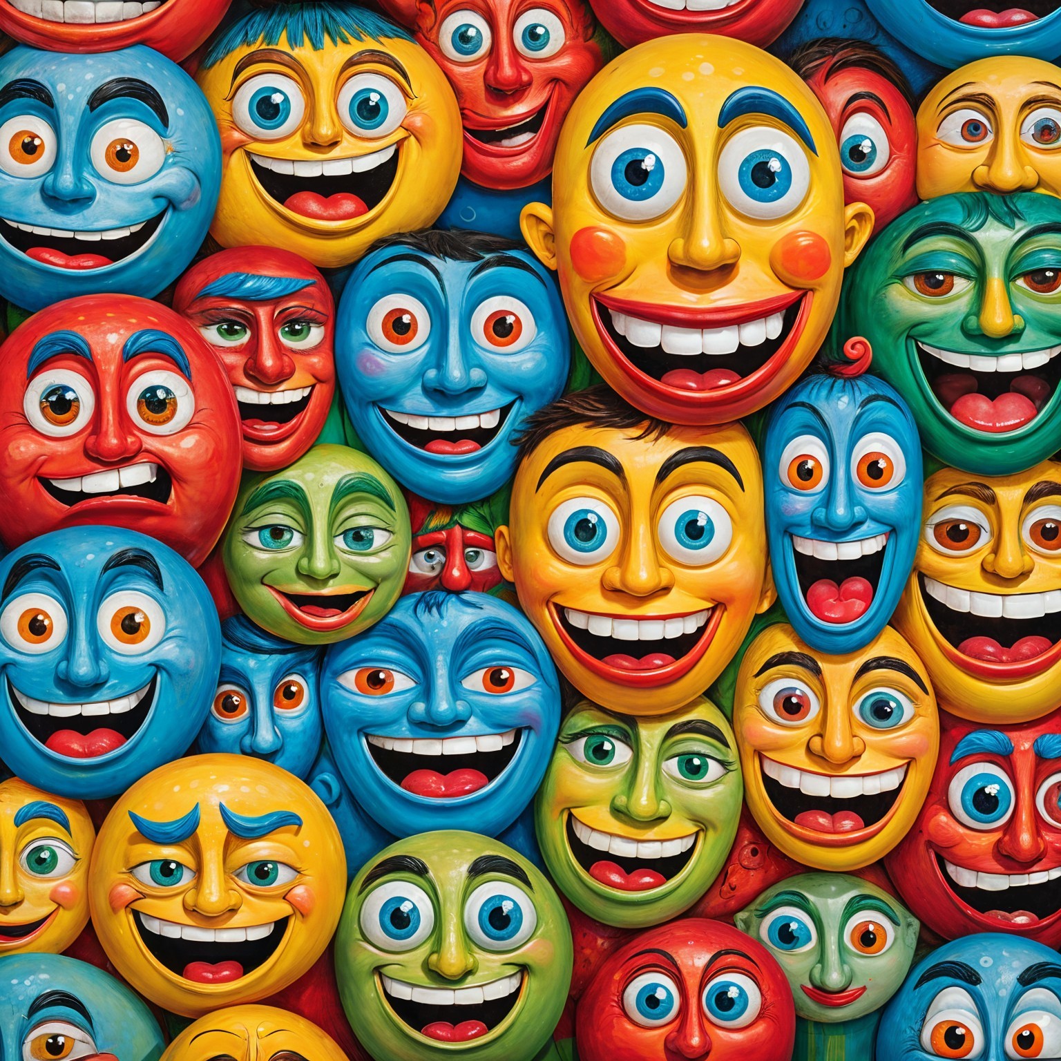 Vibrant Collage of Cartoonish Cheerful Faces