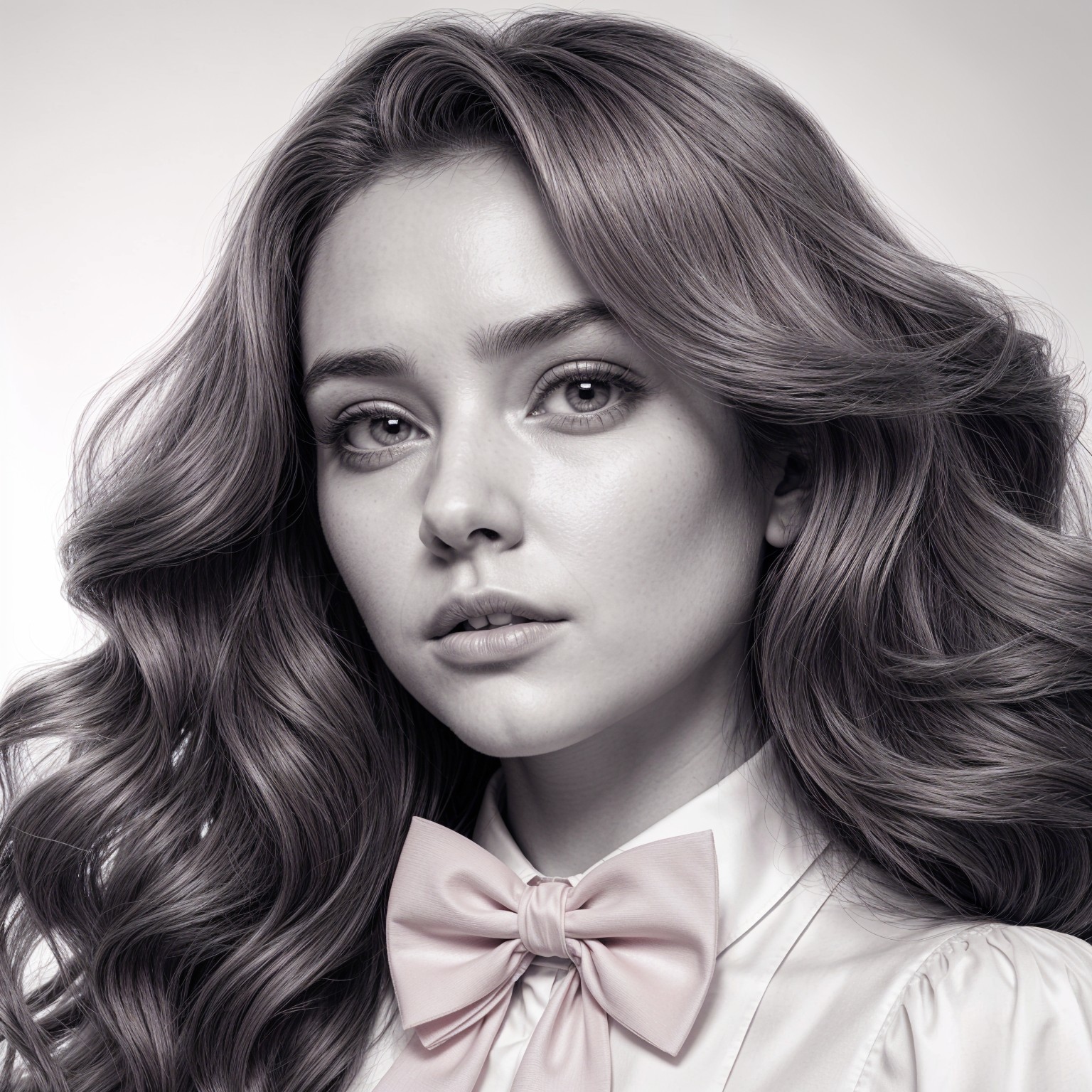 Young Woman in White Shirt with Pink Bow Tie Portrait