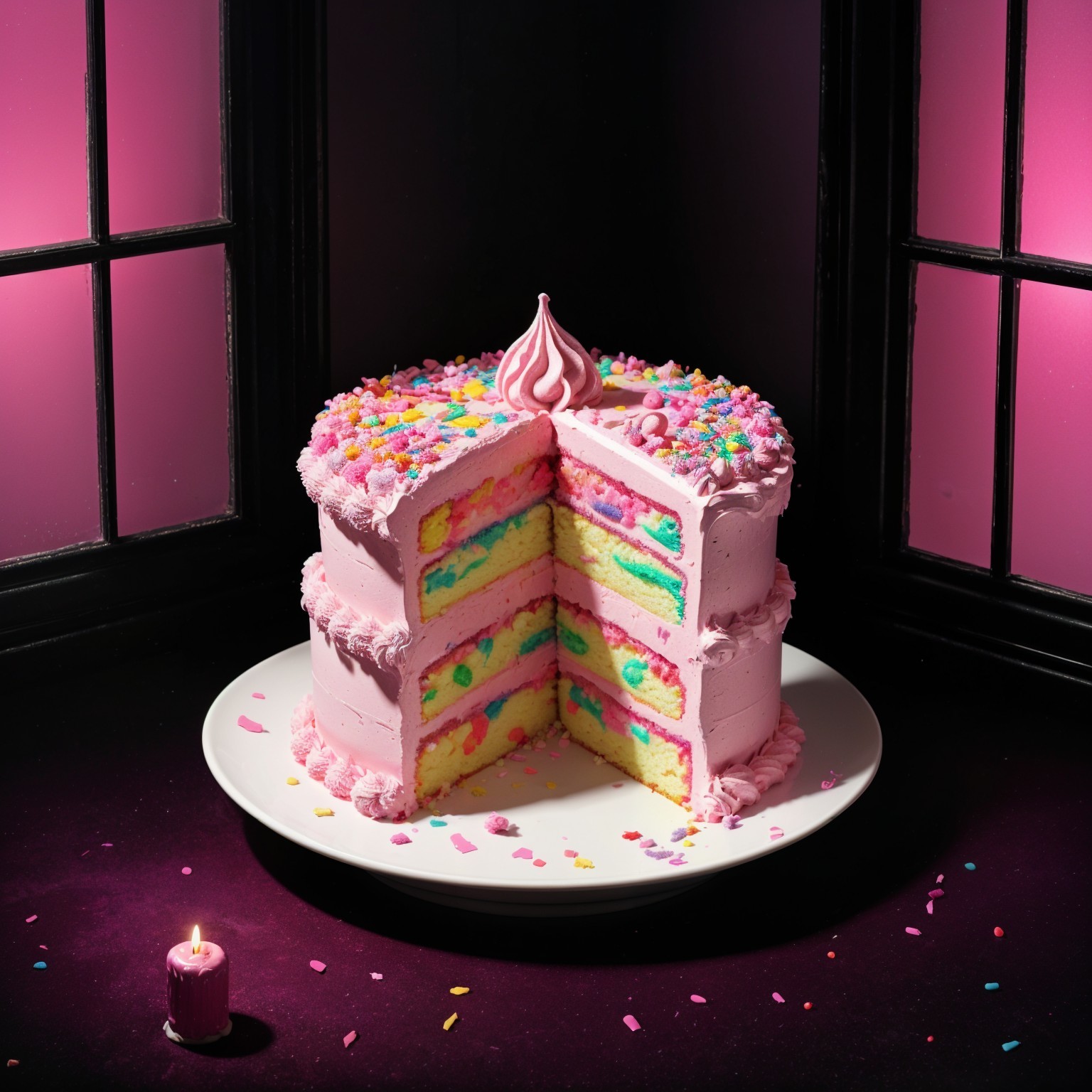 Vibrant Two-Tier Cake with Pastel Colors and Frosting