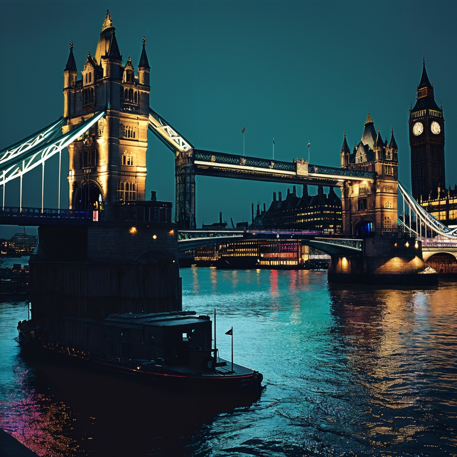 Tower Bridge and Big Ben at Twilight Over Thames