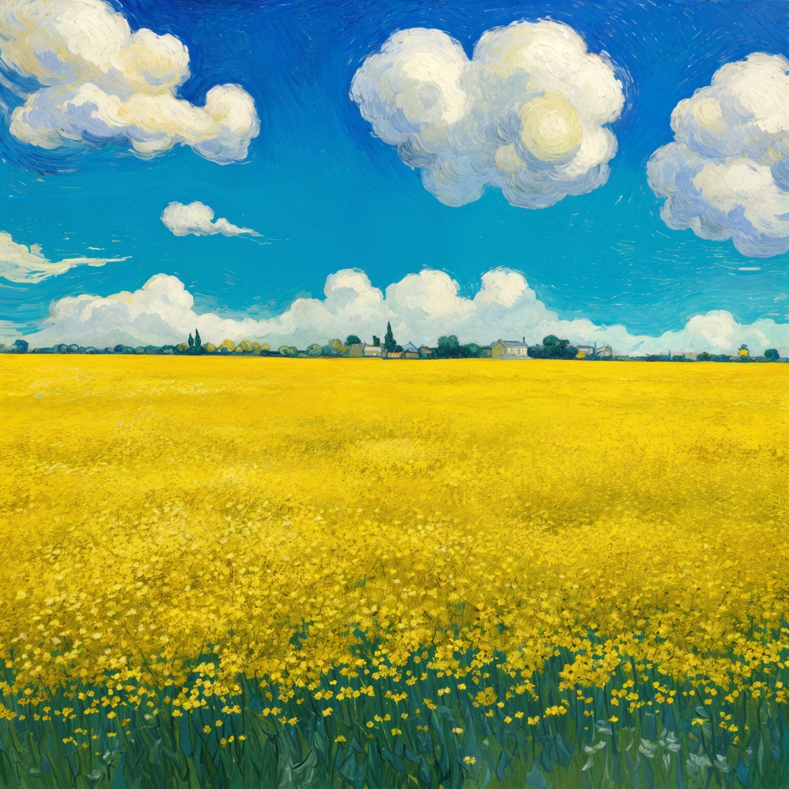 Vibrant Landscape of Yellow Flowers and Blue Sky