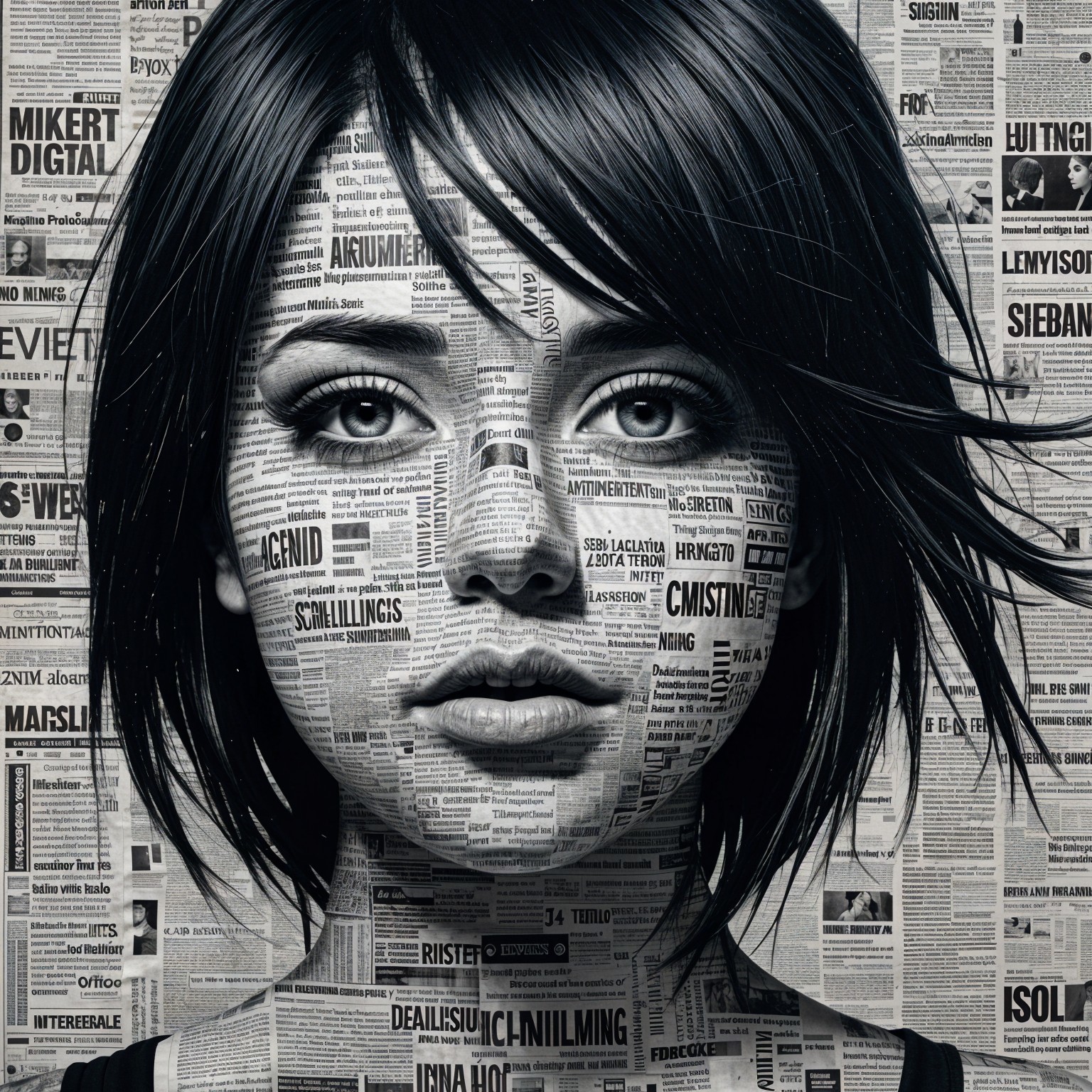 Portrait of a Young Woman with Newspaper Clippings