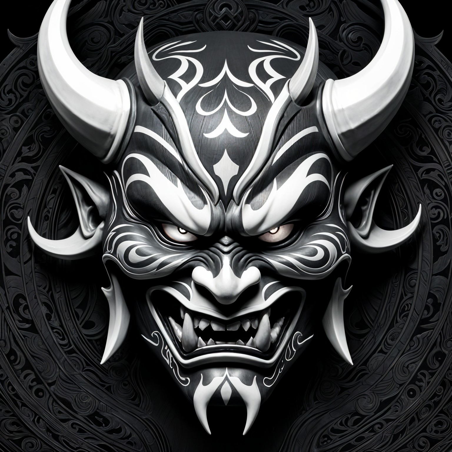Intricately Designed Samurai Mask with Tribal Patterns