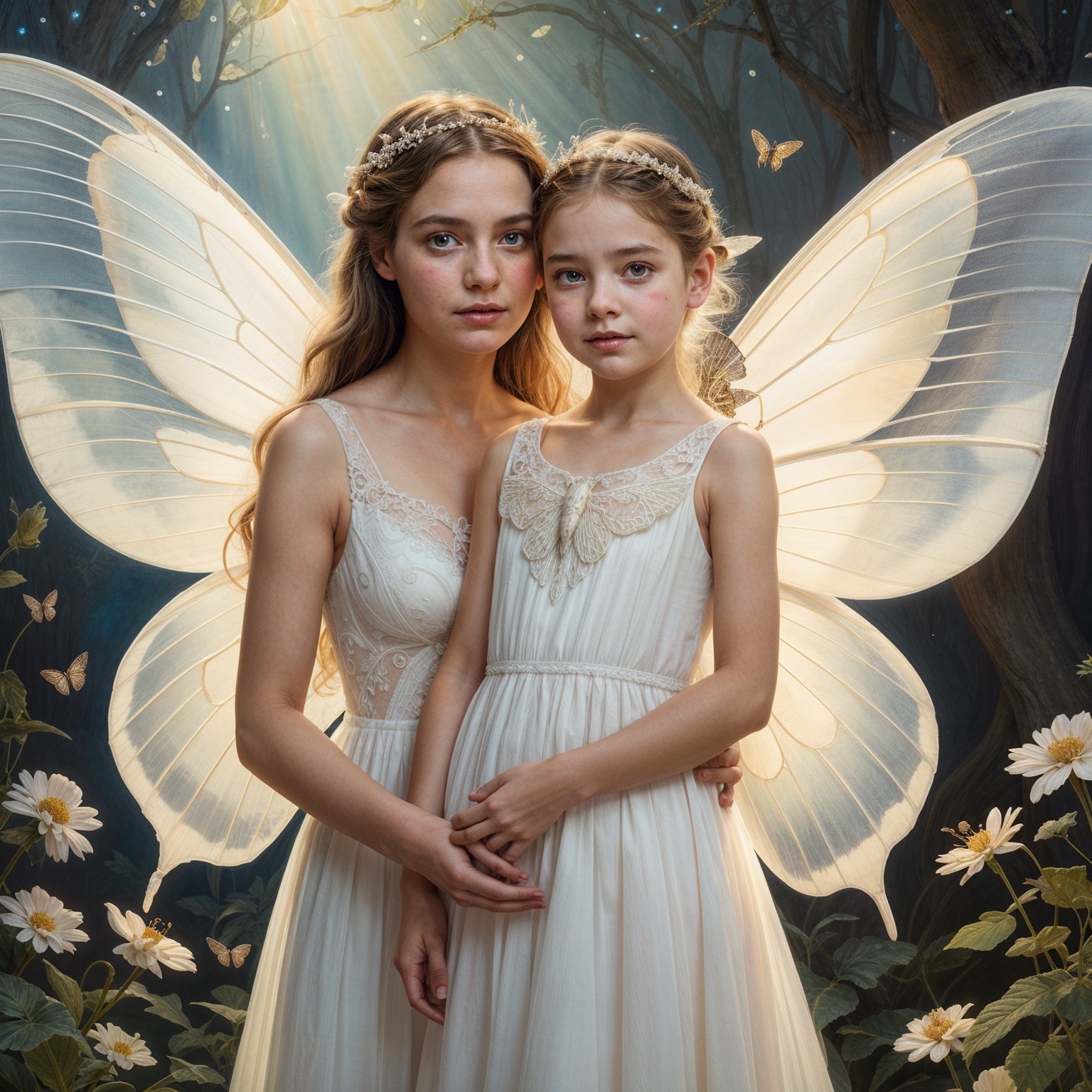 Ethereal Girls with Butterfly Wings in Enchanted Forest