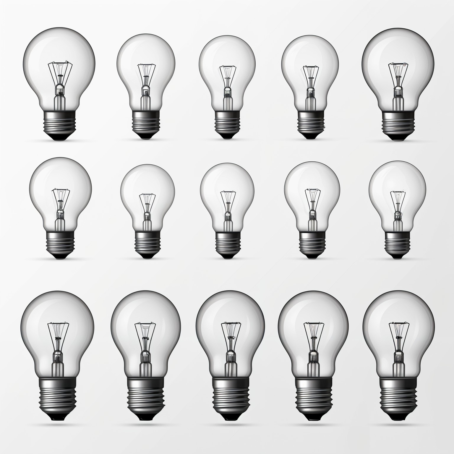 Grid of Classic Light Bulbs on White Background