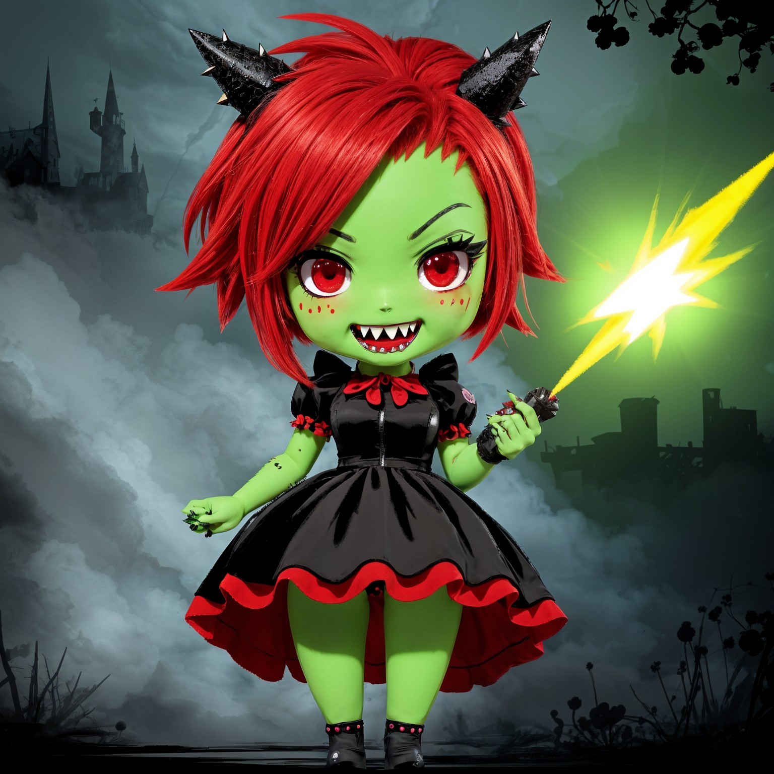Mischievous Green-Skinned Character with Spiky Hair