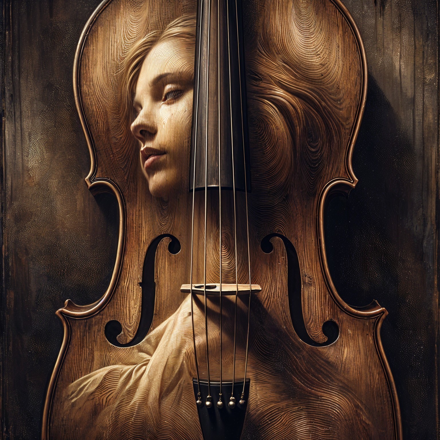 Violin and Woman's Portrait in Harmonious Design