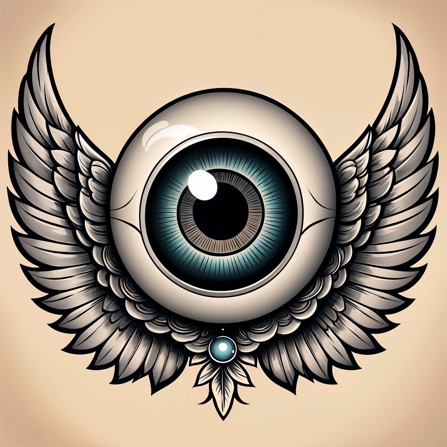Stylized Eye with Winged Design and Blue Gem