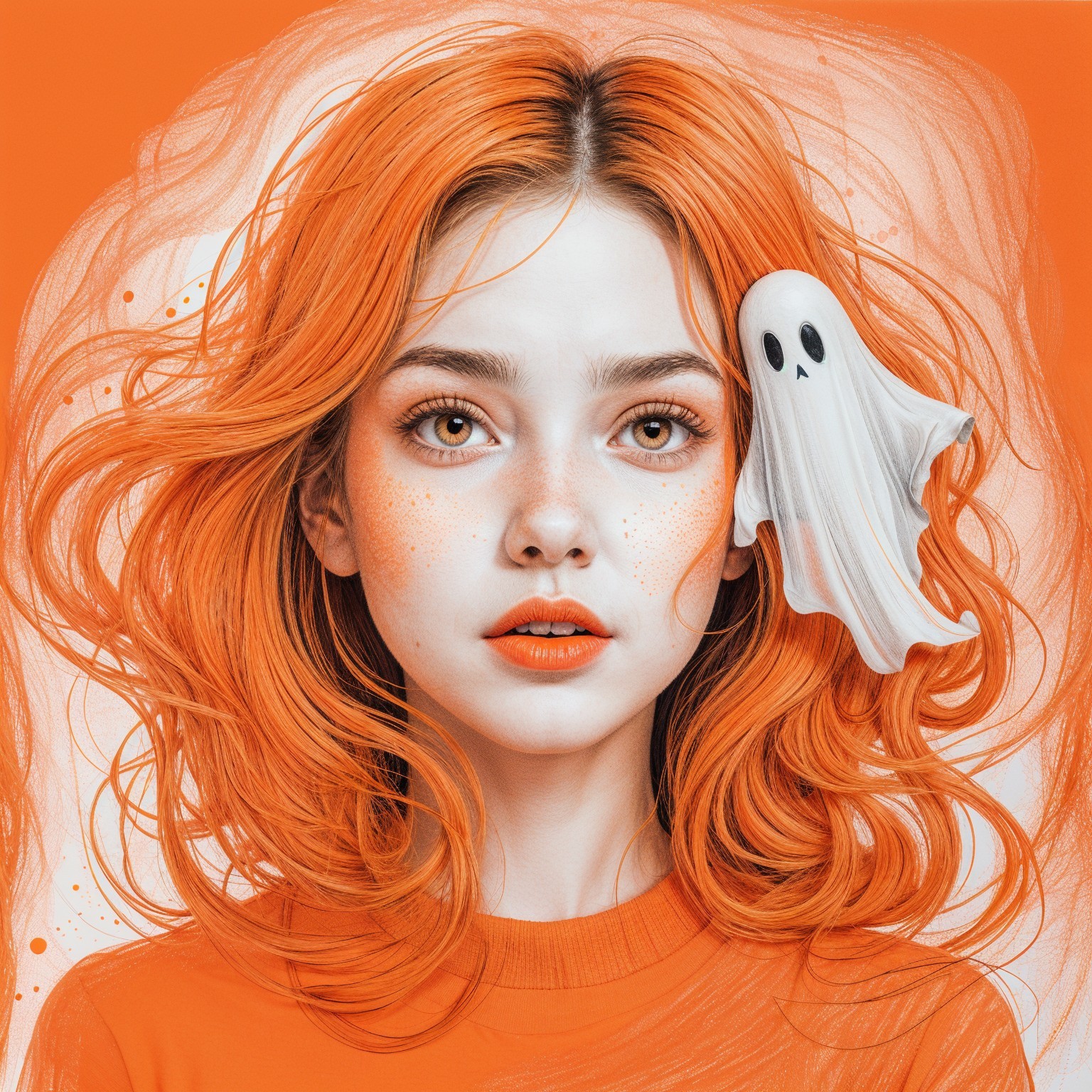 Young woman with orange hair in Halloween theme