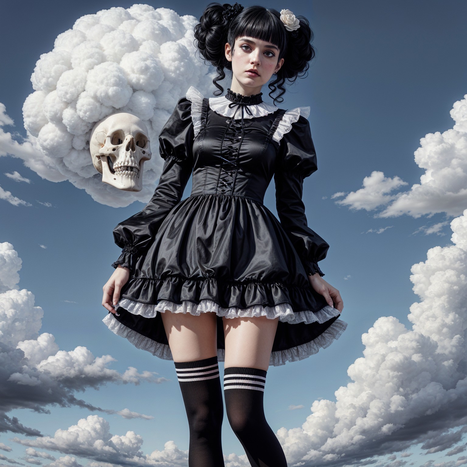 Young woman in black dress with gothic elements
