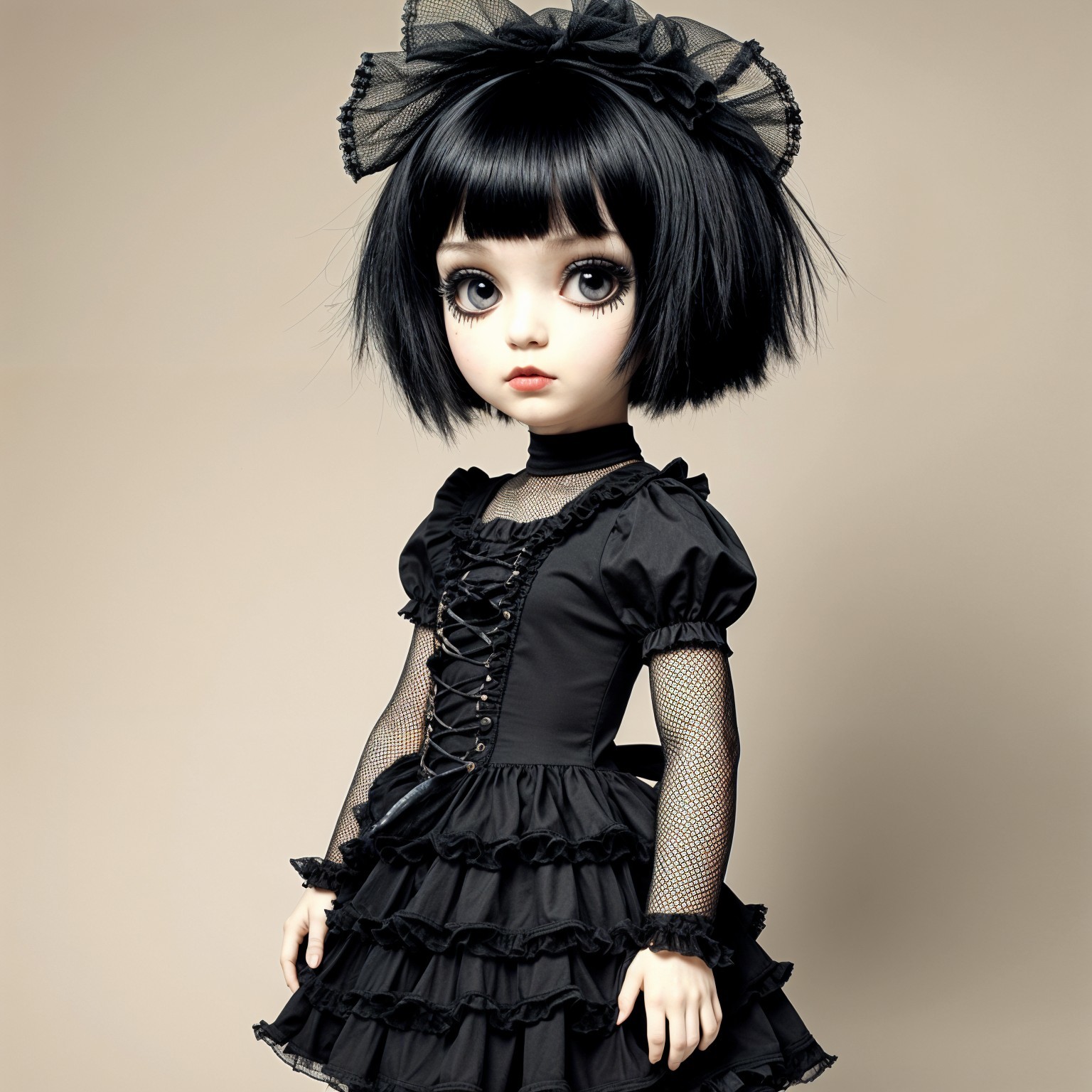 Styled Doll with Black Dress and Gothic Aesthetic