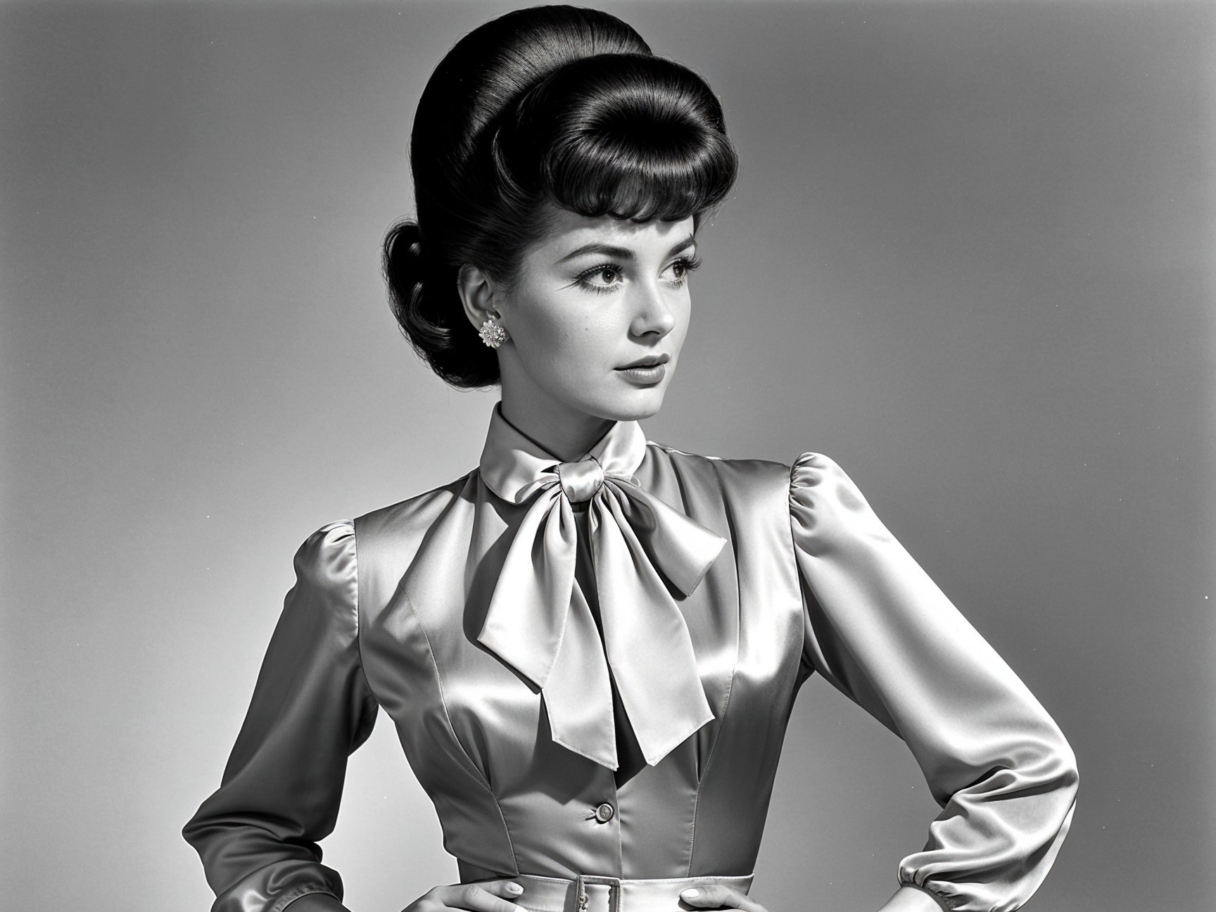 Vintage Fashion: High-Neck Blouse and Elegant Updo