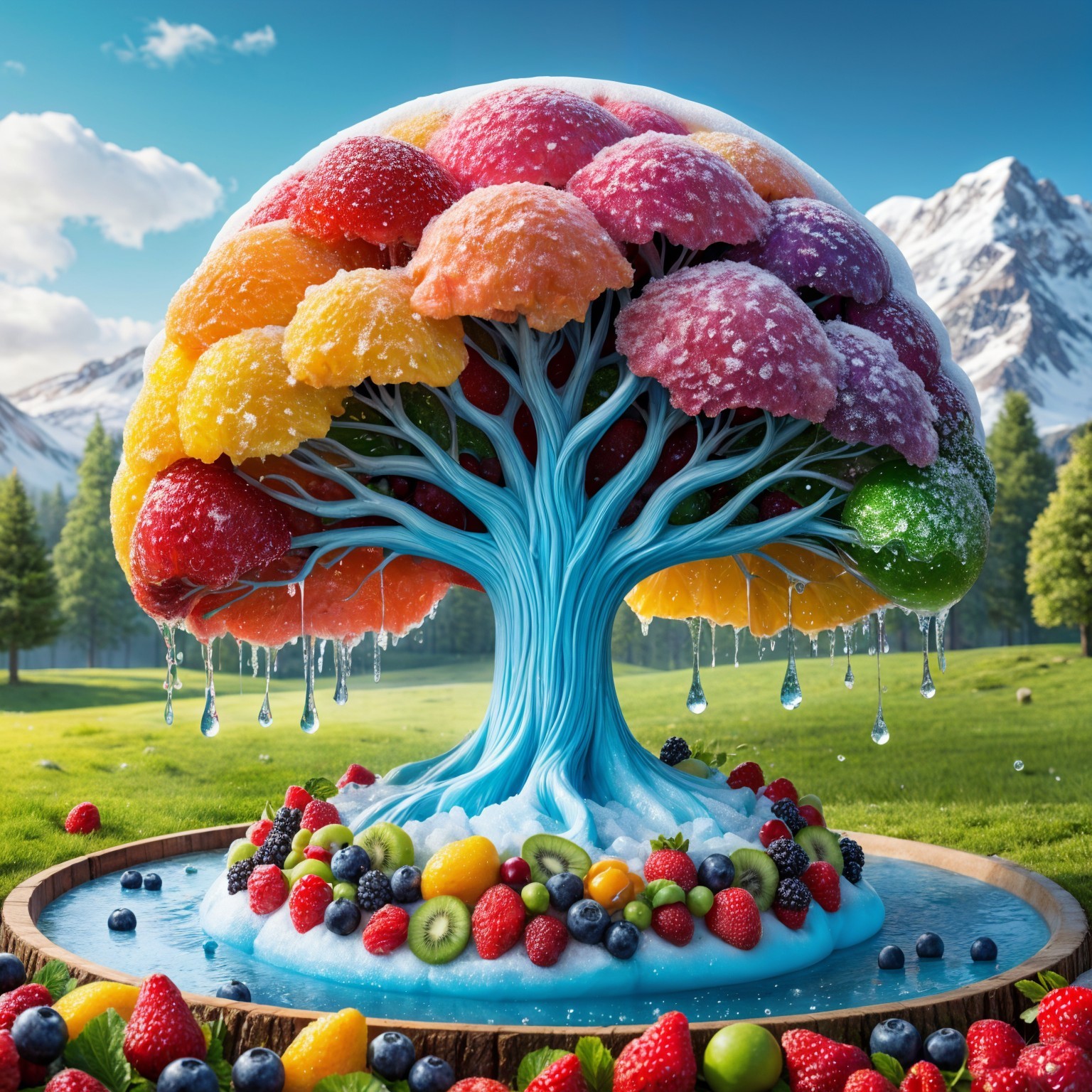 Colorful Fruit Tree in a Lush Green Landscape