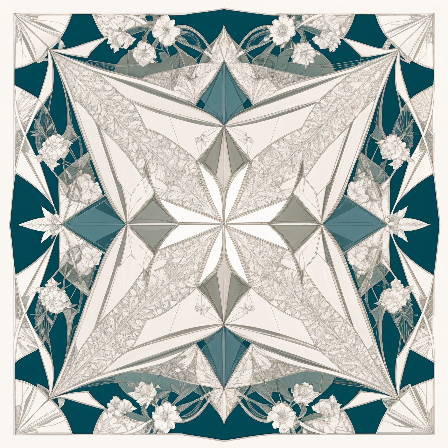Intricate Geometric Design with Floral Motifs and Colors