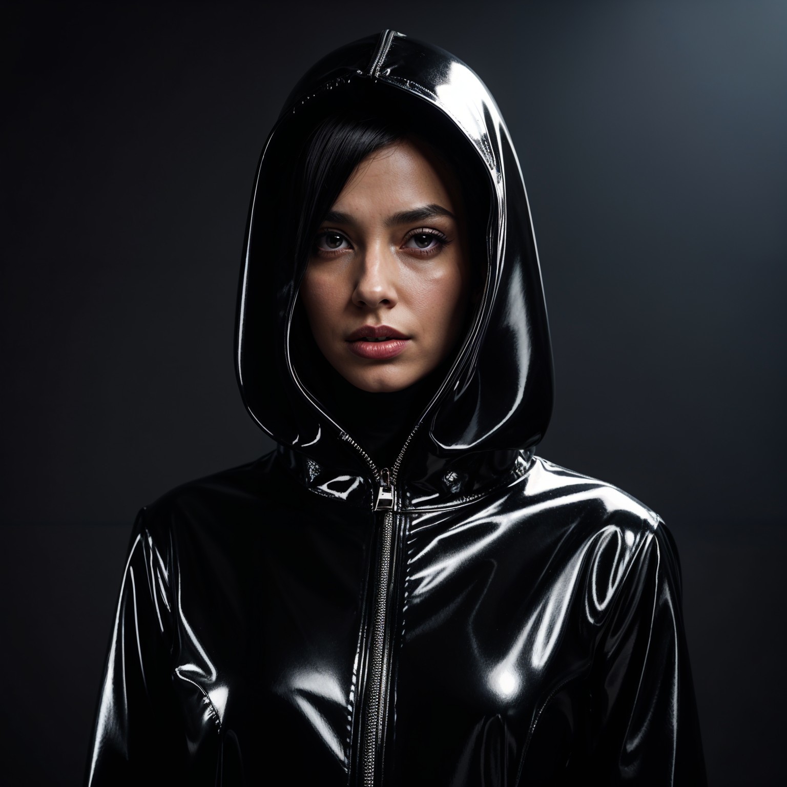 Portrait of a Woman in a Black Hooded Jacket