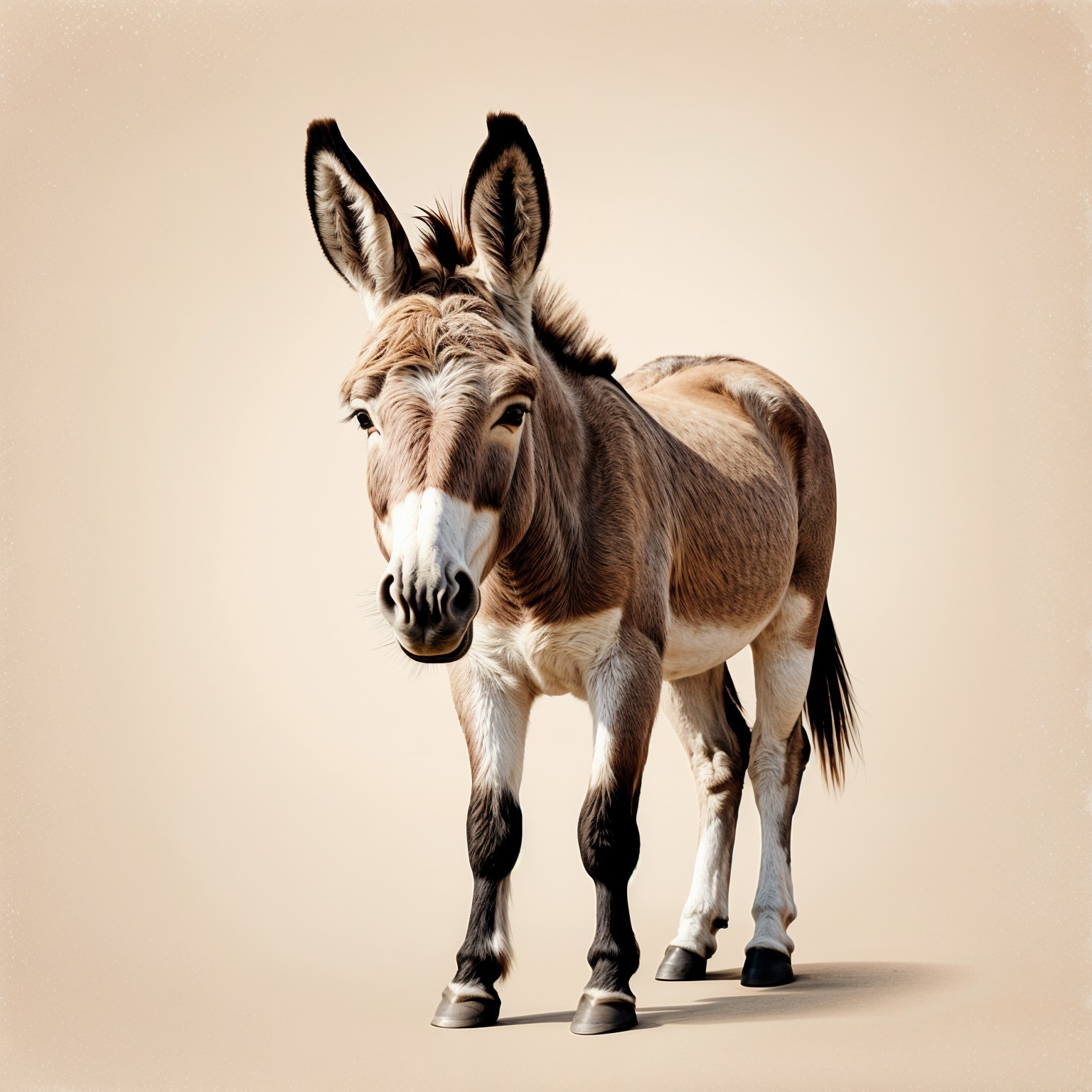 Realistic depiction of a donkey on a neutral background