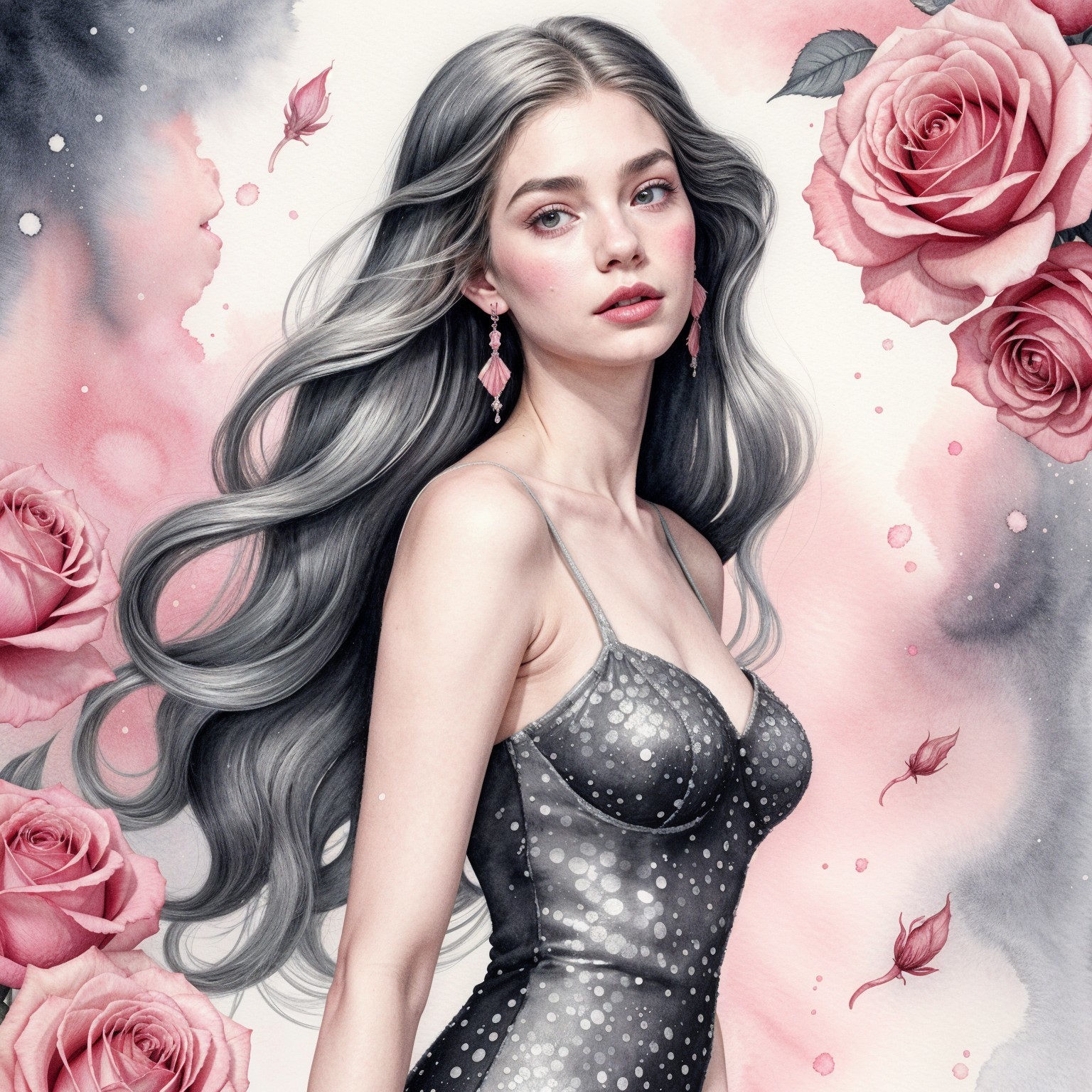 Portrait of a Young Woman with Silver Hair and Dress
