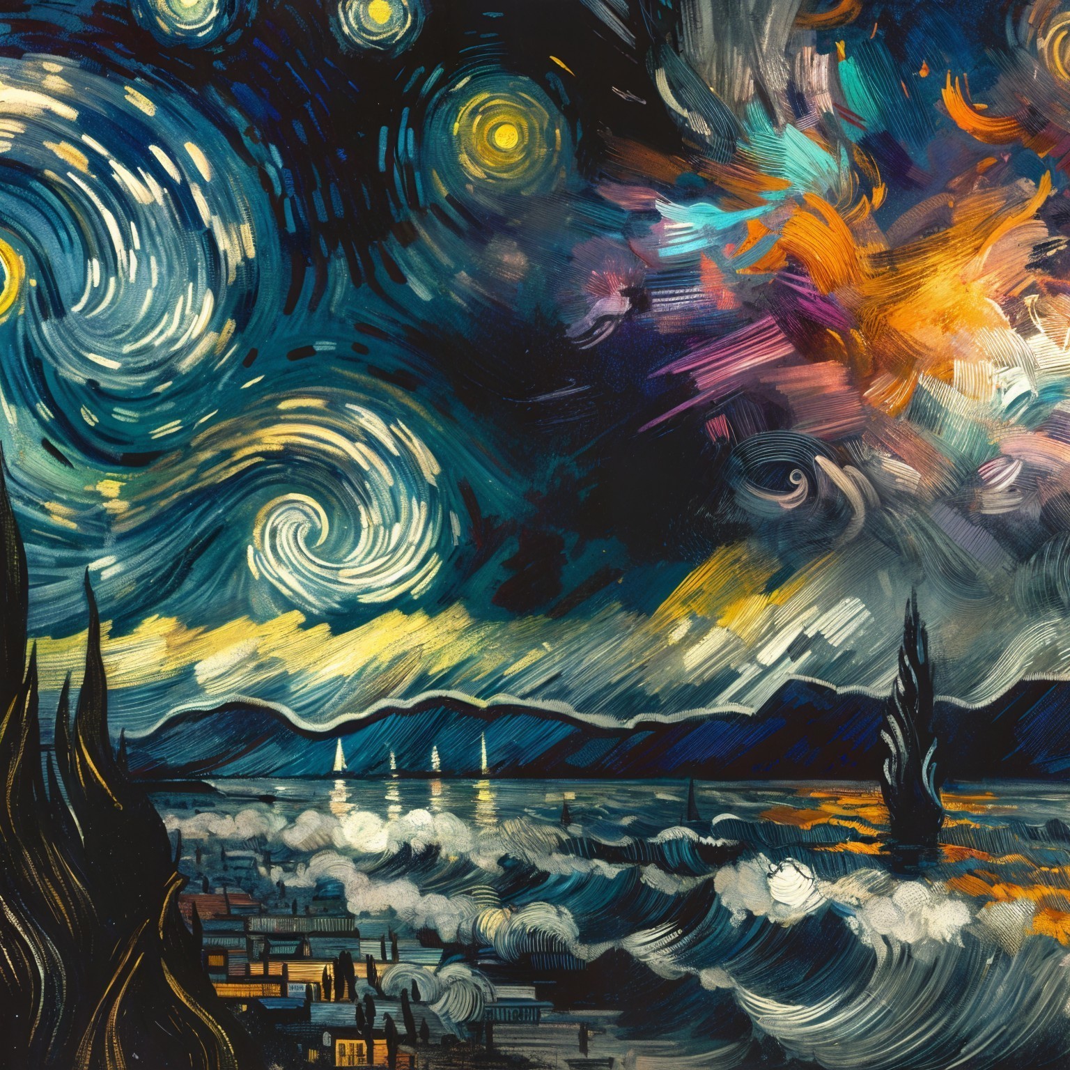 Vibrant Night Sky with Stars and Serene Landscape