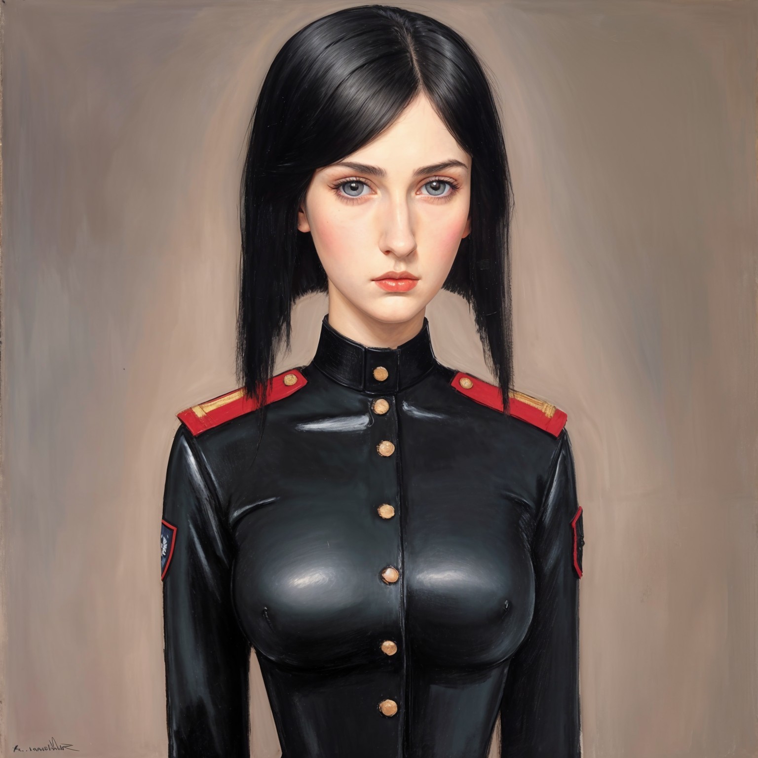 Portrait of a young woman in a black uniform