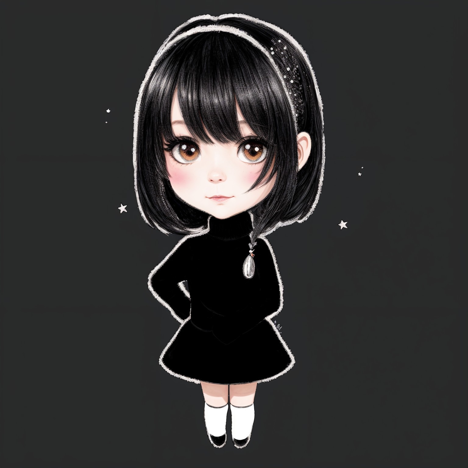 Cartoon Illustration of a Young Girl in Black Dress