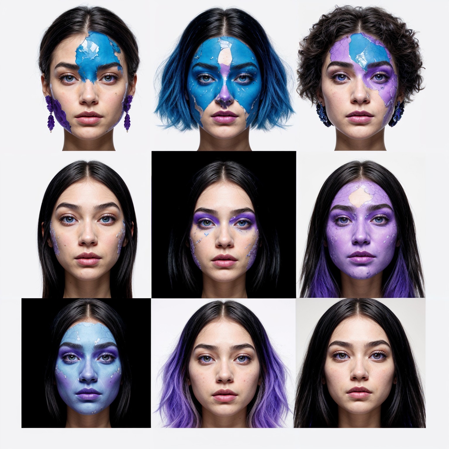 Nine Portraits of Artistic Face Paint and Hairstyles