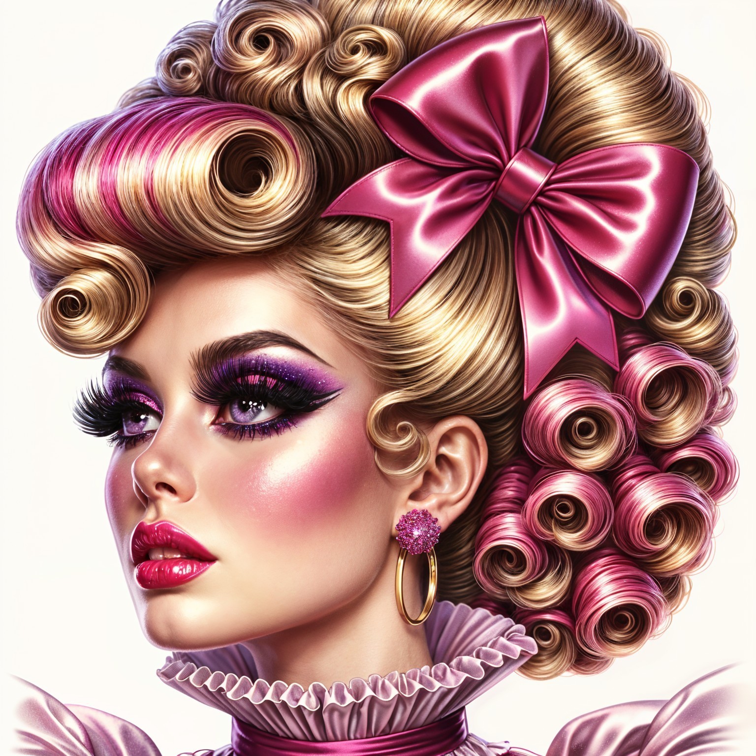 Glamorous Young Woman with Retro Curls and Bow
