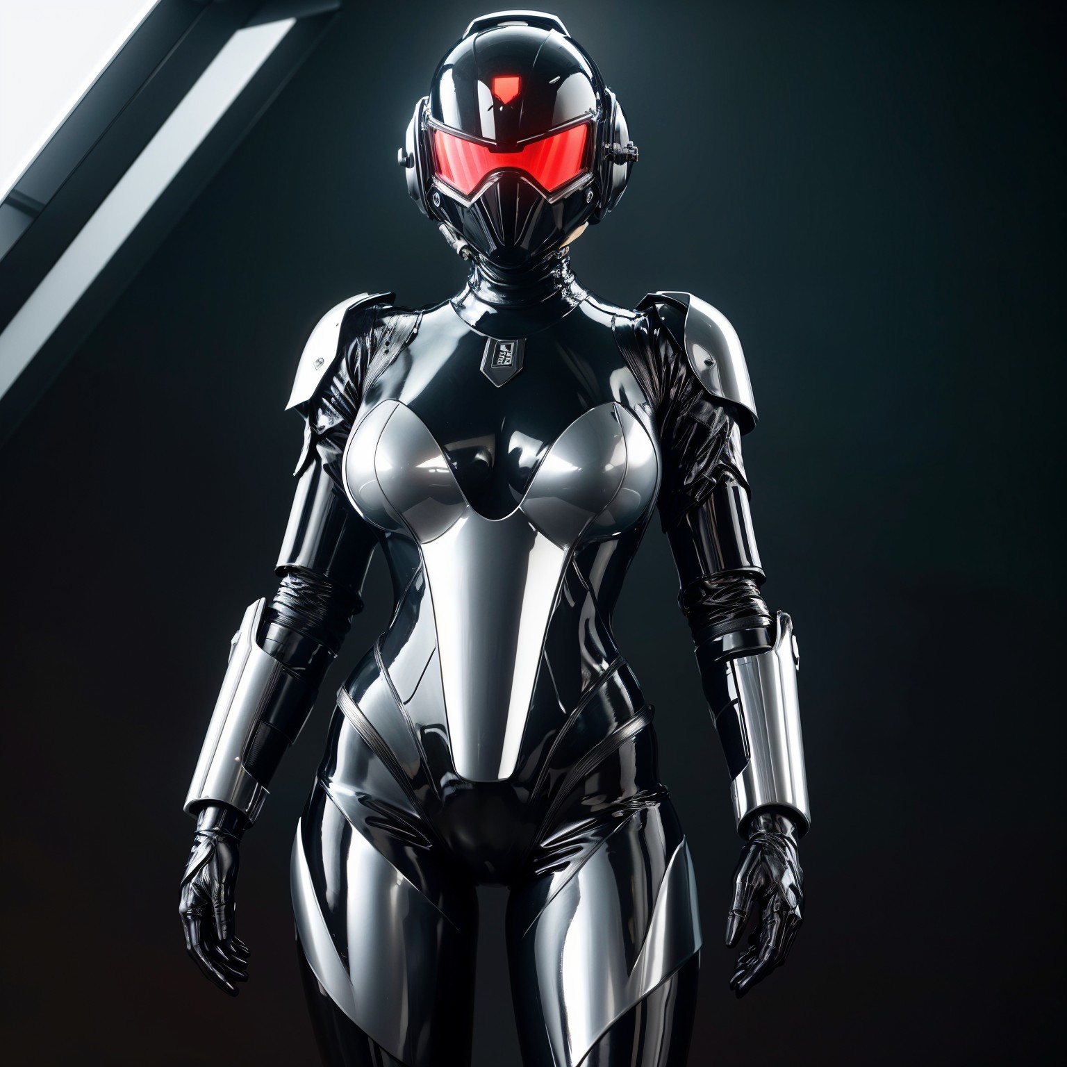 Futuristic Armored Figure in High-Tech Environment