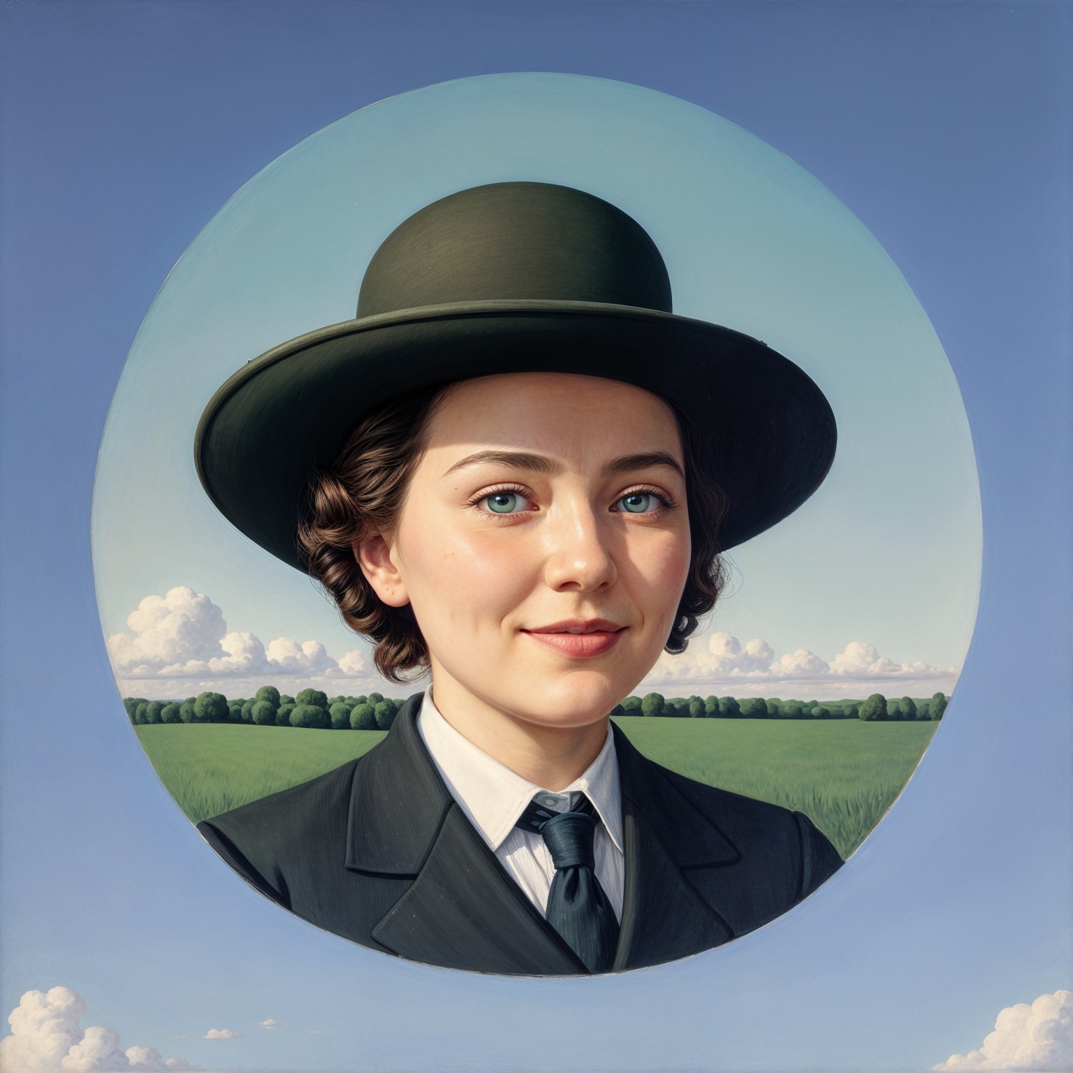 Portrait of a Young Woman in Dark Suit and Hat
