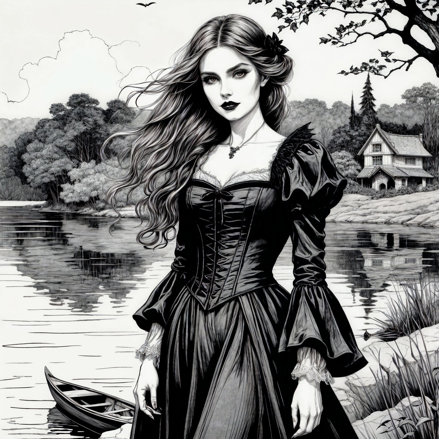 Elegant Woman in Black Dress by Serene River