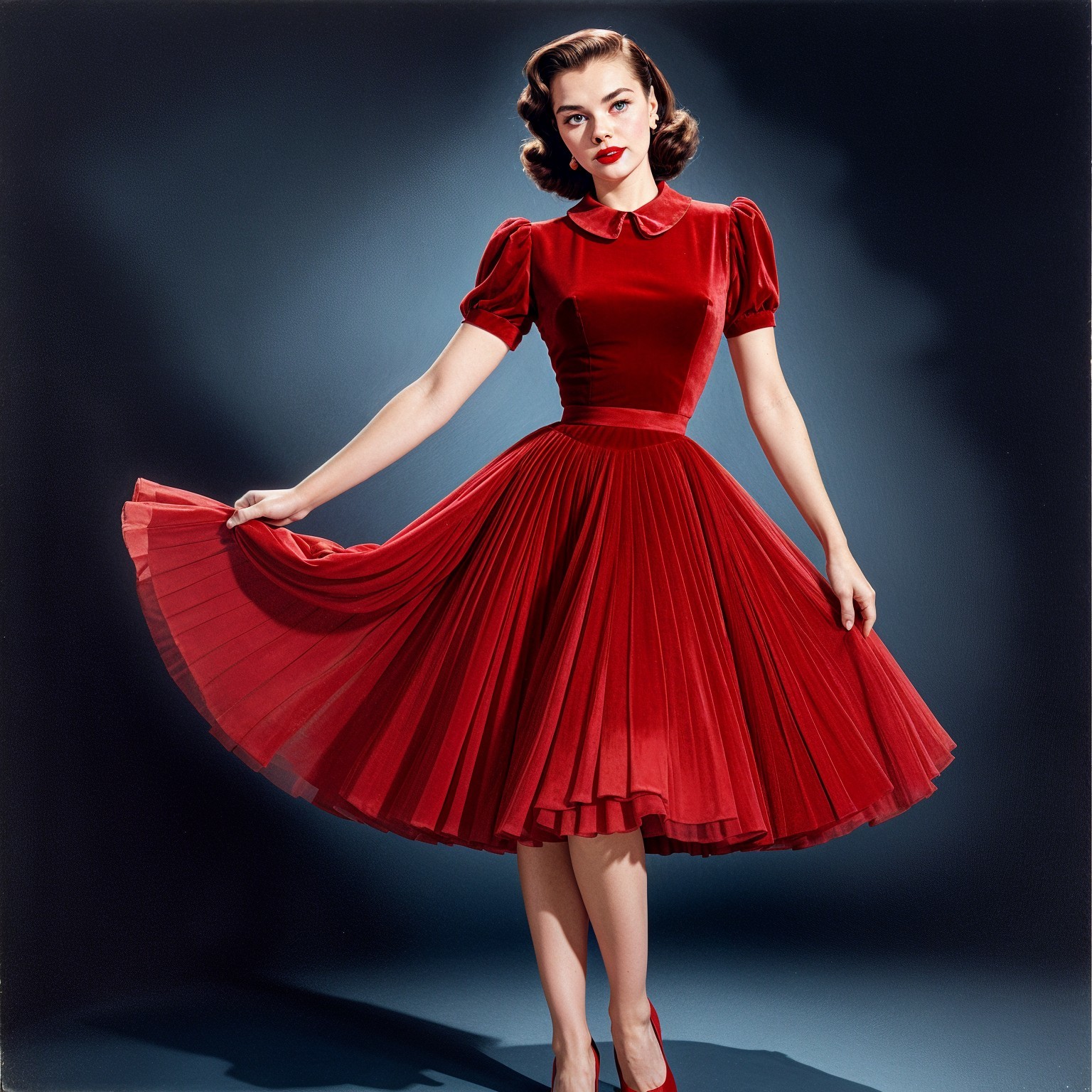 Vintage Red Velvet Dress with Elegant Styling