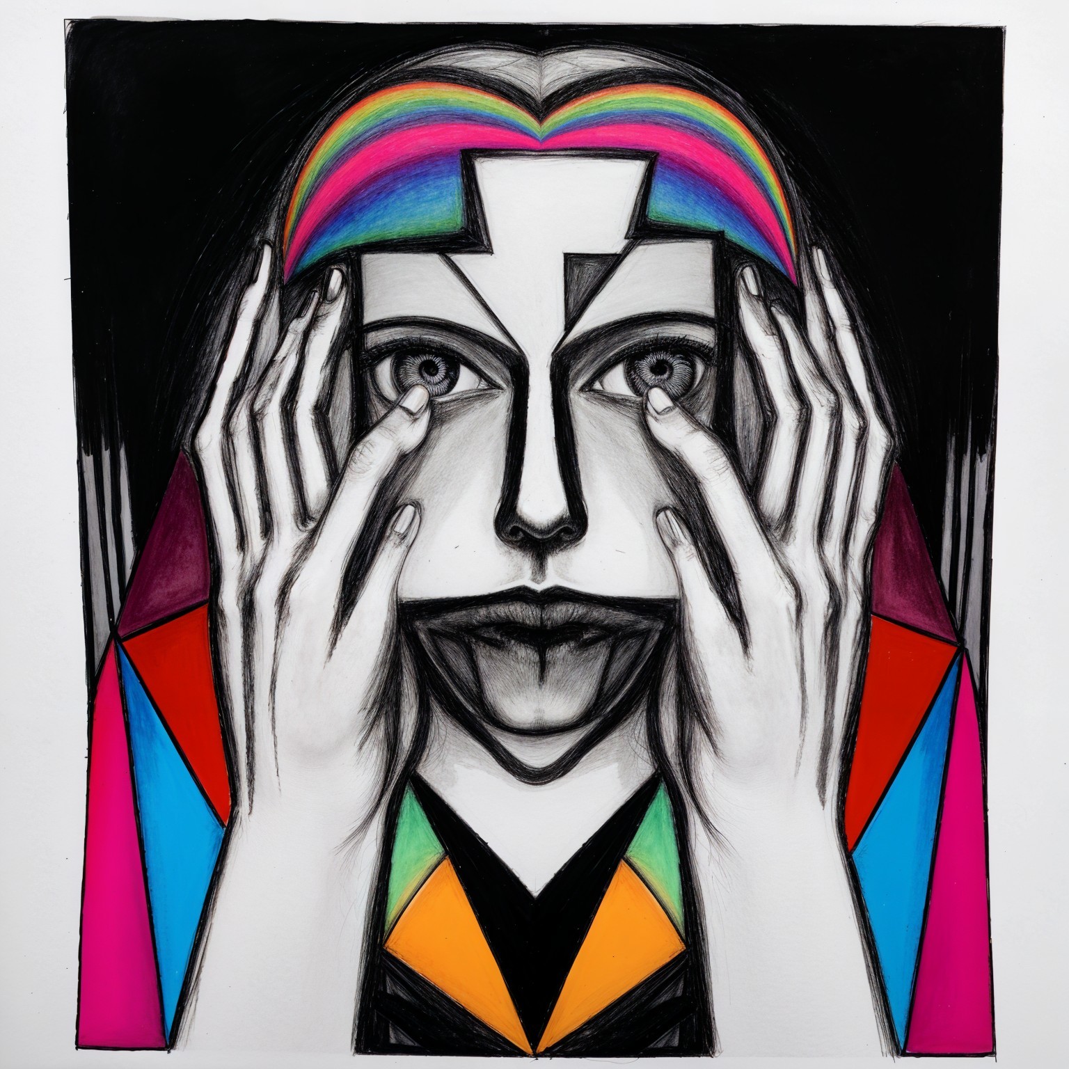 Symmetrical Face Artwork with Bold Colors and Shapes
