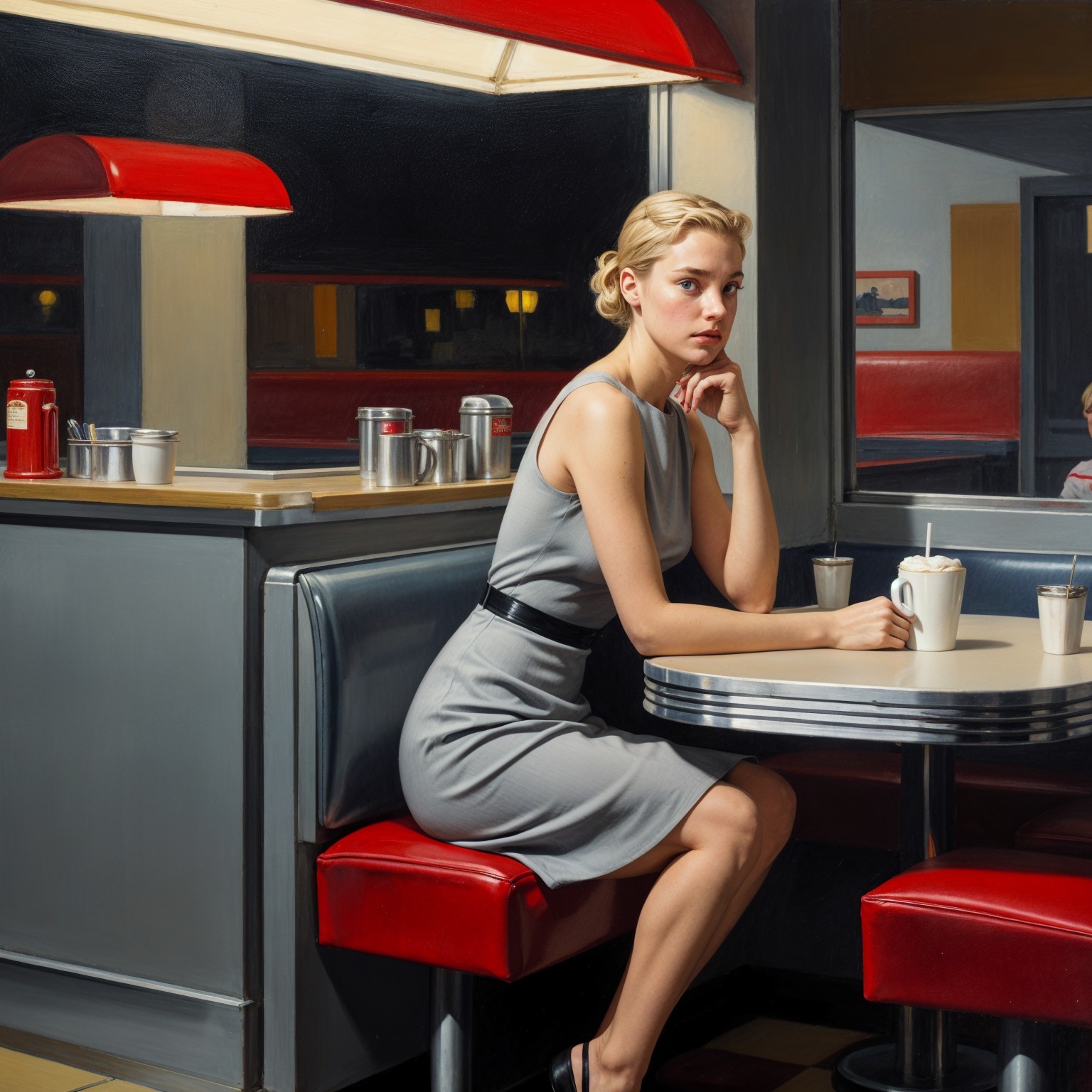 Young Woman in Vintage Diner Booth with Nostalgic Decor