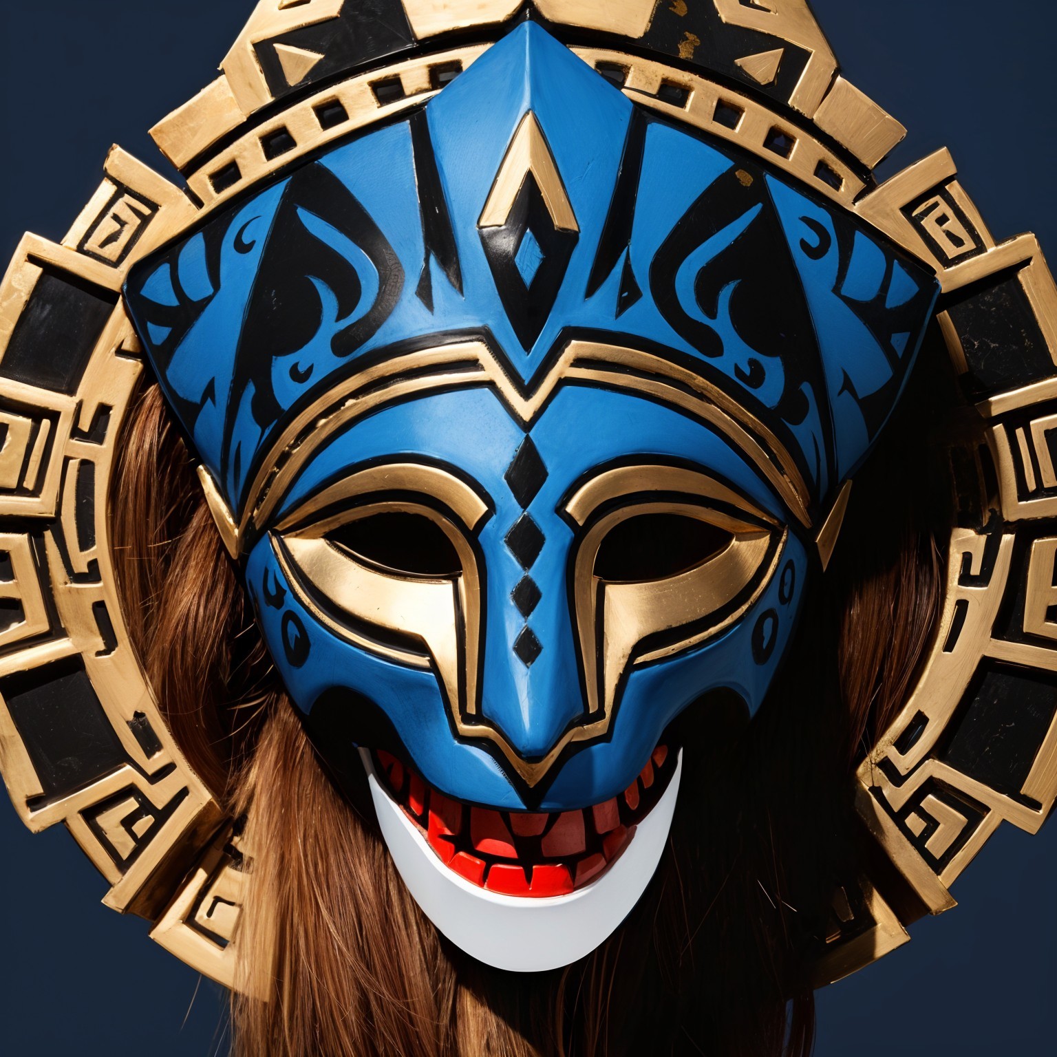 Vibrant Blue and Gold Intricate Mask Design