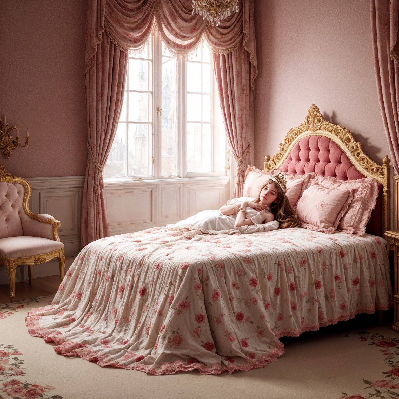 Serene Bedroom with Pink Hues and Elegant Decor