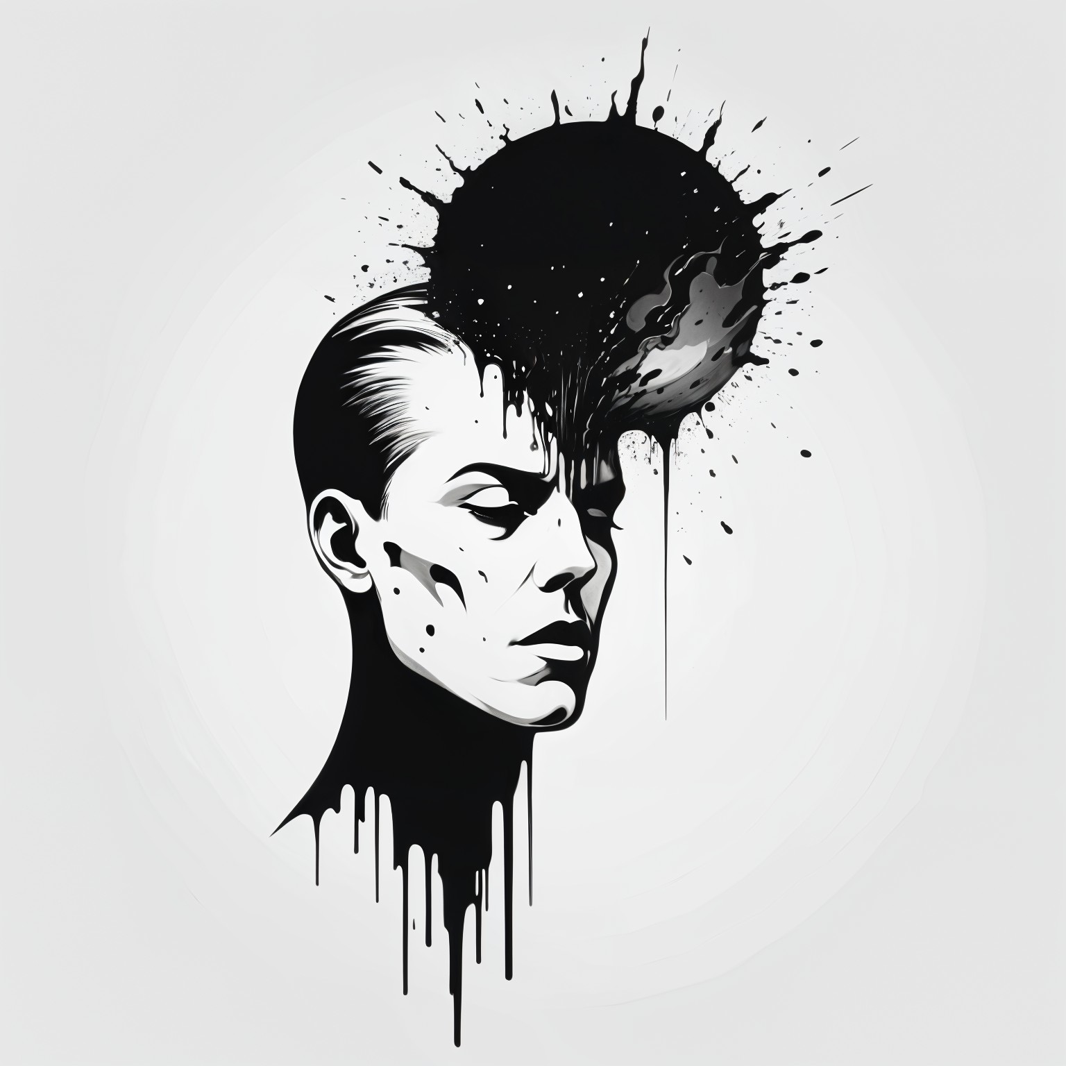 Black and White Portrait with Chaotic Thought Symbolism